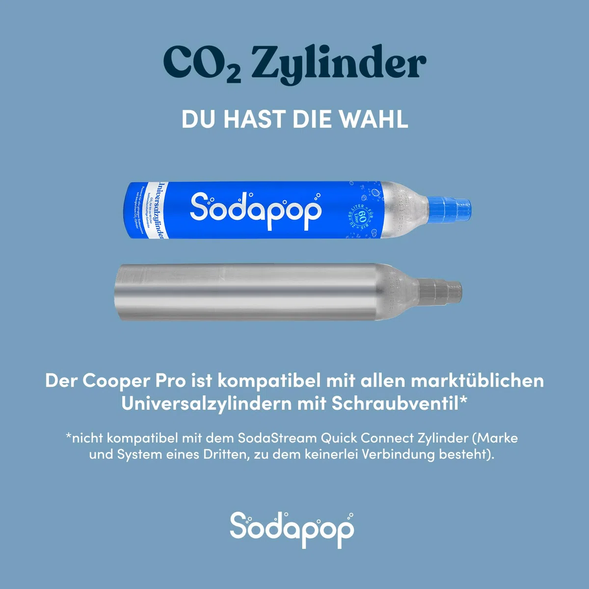 Sodapop Wassersprudler Cooper Pro Schwarz inkl. 1x PET-Flasche, enthält keinen CO₂-Zylinder, Einhängemechanismus ohne Eindrehen, platzsparend, Höhe 45 cm