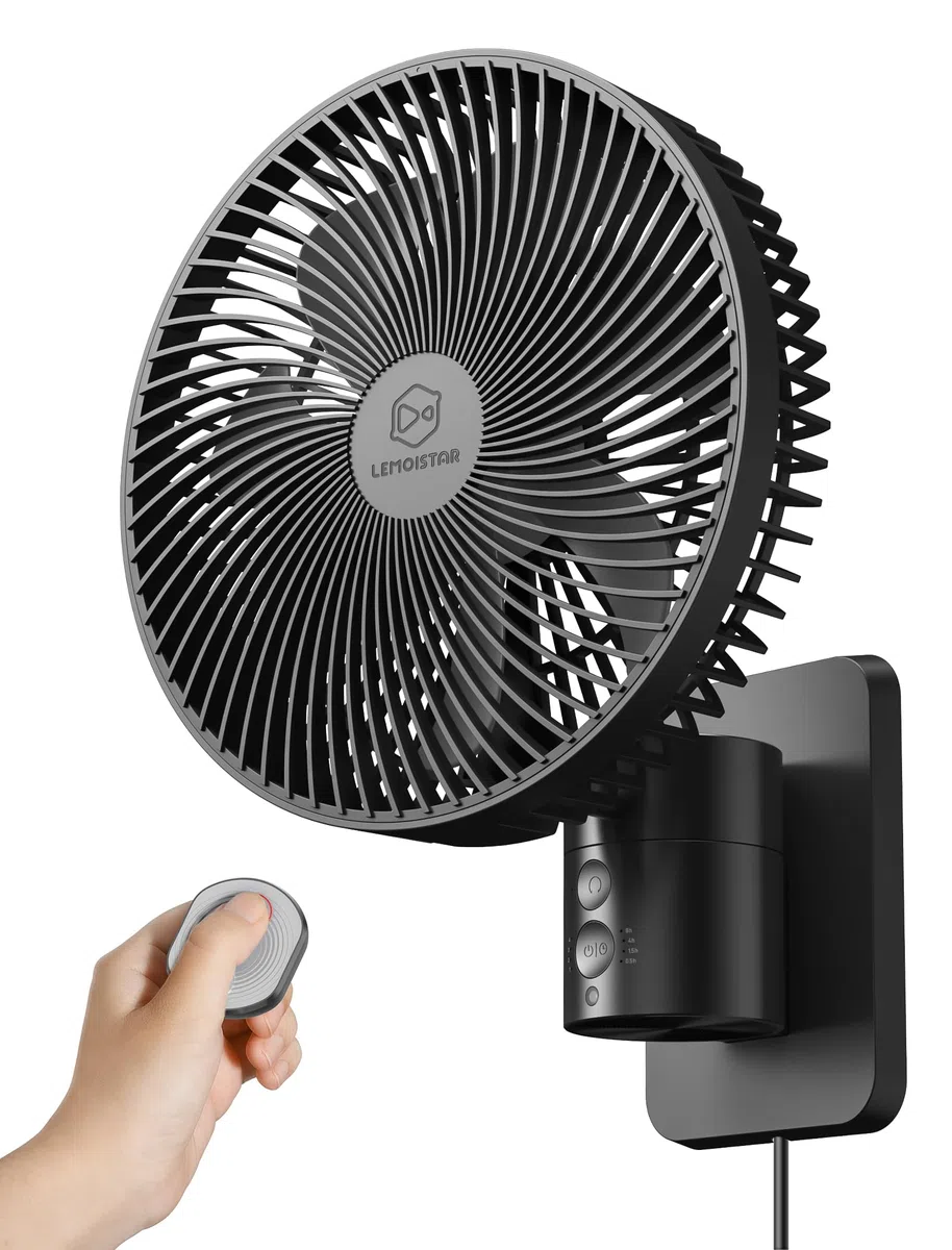 Leiser Wandventilator 8,5 Zoll mit Fernbedienung Timer 4-stufig einstellbar Neigung 1,8 m