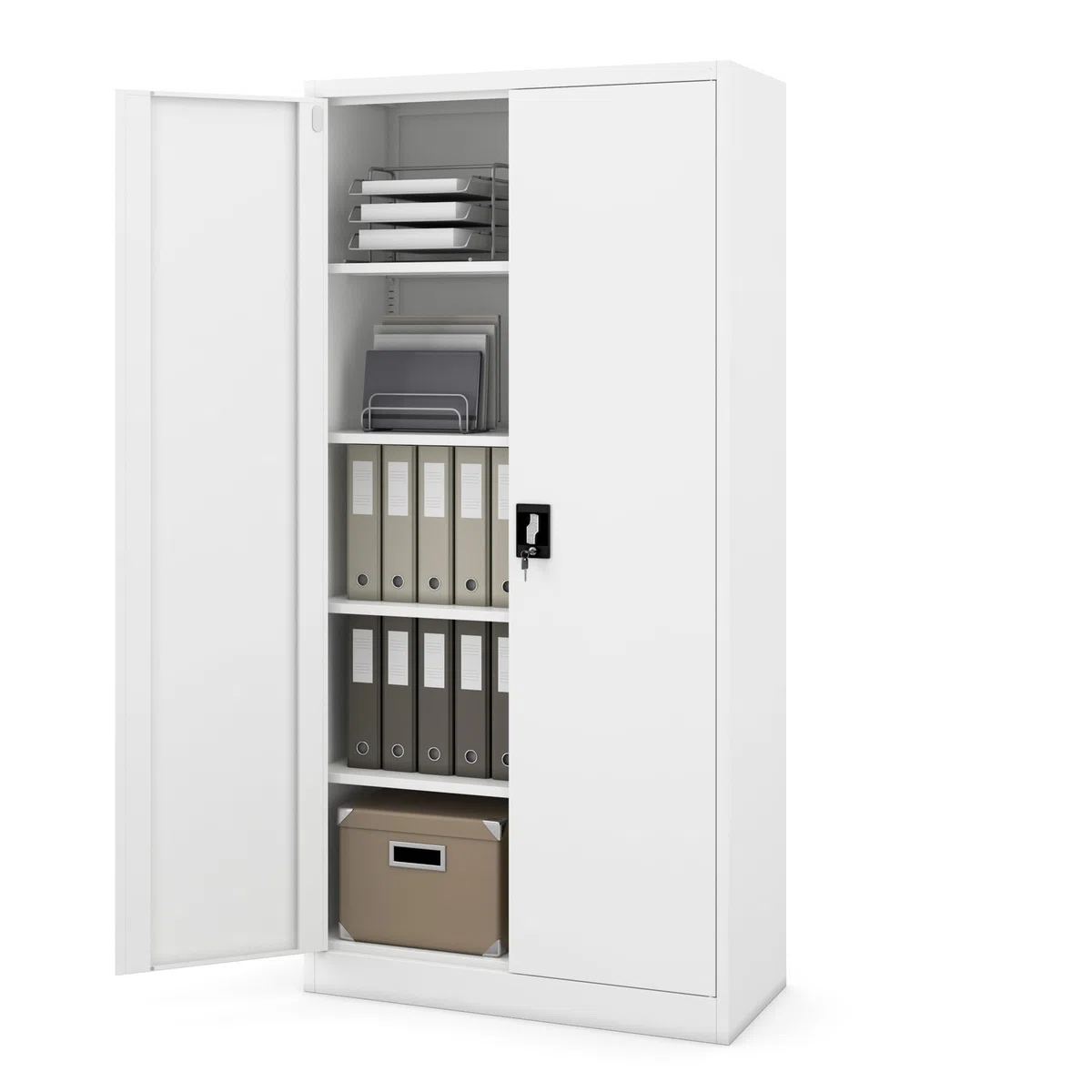 Jan Nowak Metallschrank Jan 185 x 90 x 40 cm - Metall Aktenschrank Abschließbar mit 2 Türen, Mehrzweckschrank mit 5 Ebenen, Büroschrank aus Stahlschrank mit Pulverbeschichtung - Weiß