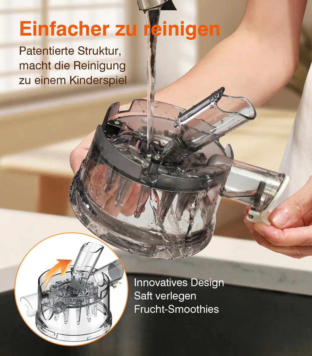 Zasmira Entsafter Slow Juicer mit hohem Drehmoment und 120MM-Einfüllschacht, Kein Vorschneiden entsafter für gemüse und obst, 99,6% Saftreinheit, 1,5L, REV-Modus, einfacher zu reinigen, Reinweiß