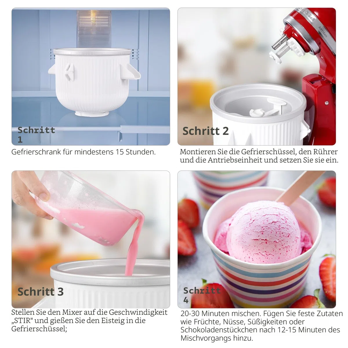 Gdrtwwh Eismaschine Aufsatz für Kitchenaid Standmixer, Eismaschine und Sorbet Gelato Maker, passend für Kitchenaid 4,3 L und 4.8 L Schüsselheber (spülmaschinenfest)