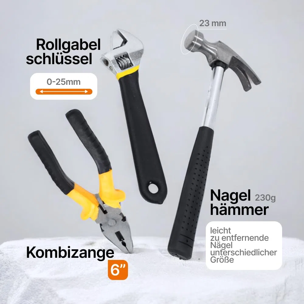 Werkzeugkoffer gefüllt profi, Meister werkzeugkoffer, Werkzeugkasten gefüllt,16-teilig, Robust und hochwertig, Feinmechaniker werkzeug set, Werkzeugbox gefüllt