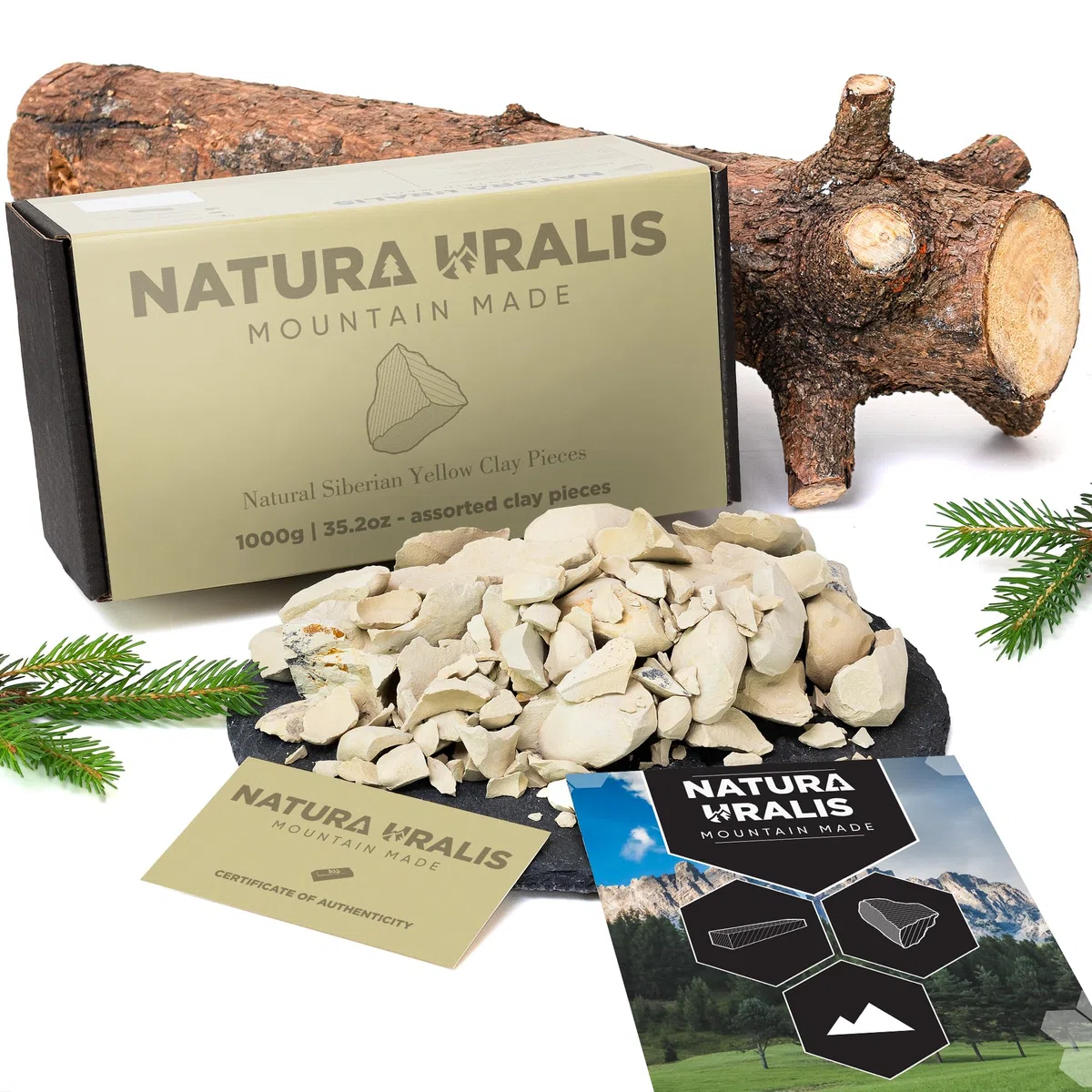 Natura Uralis Sibirischer Gelber Ton | 1000g Natürlicher Gelber Ton, Pastell- bis Goldgelb - Erstaunliches Knirschen, Befriedigend Erdige, Samtige Und Feste Textur, ASMR-Erlebnis