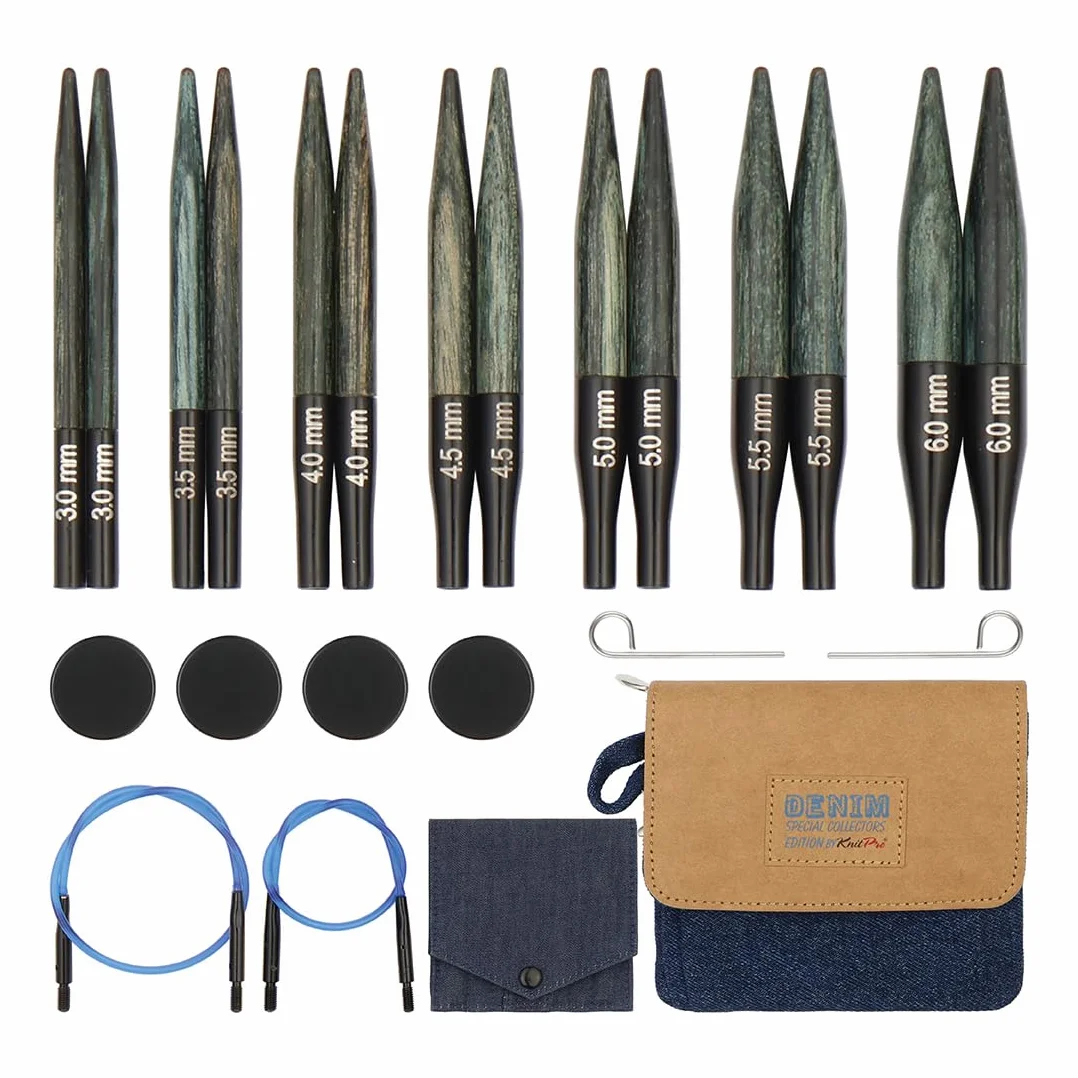 KnitPro Set austauschbare Rundstricknadeln Indigo Wood Short, 3,00 mm - 6,00 mm