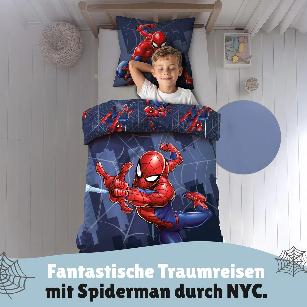 Familando – Marvel Spiderman Bettwäsche Set (2-teilig) – Decken- & Kissenbezug 135x200 cm & 80x80 cm mit Reißverschluss – 100% Baumwolle Renforcé – Wendemotiv mit Spiderman