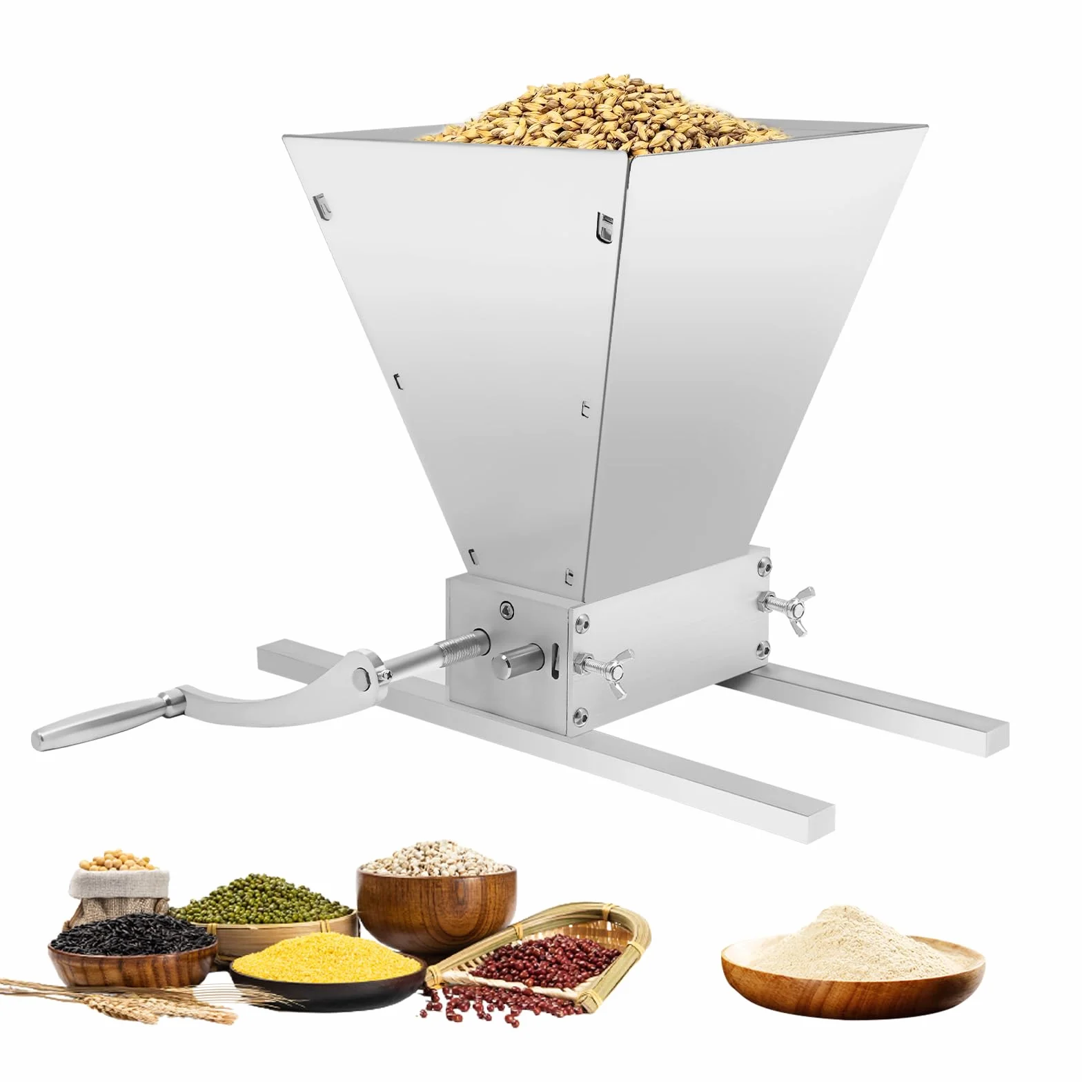 4L Manuelle Getreidemühle mit Verstellbaren Walzen (0-2,5mm) - Flockenquetsche & Schrotmühle für Hafer/Weizen, 2 Alu-Streben & Bohrmaschinenanschluss