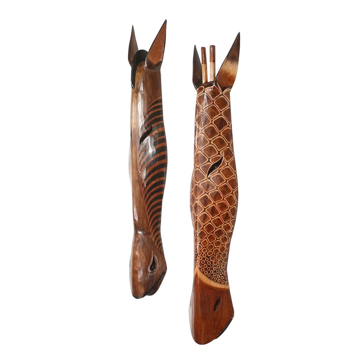 2er Set Giraffe Zebra Wandmaske Holzmasken Maske Afrika Handgeschnitzte Exotische Tiermaske ca. 100 cm