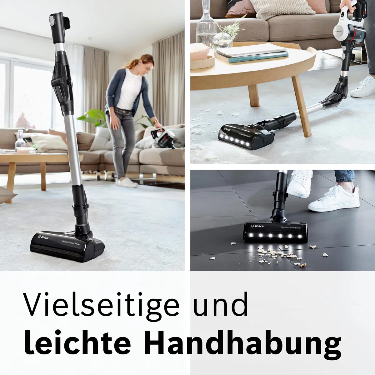 Bosch Akku-Staubsauger Unlimited 7 BSS711W, kabelloser Handstaubsauger, beutellos, Wechselakku, Knickrohr, Hygiene-Filter, 10 Jahre Motorgarantie, XXL-Polsterdüse, LED-Beleuchtung, Turbostufe, weiß