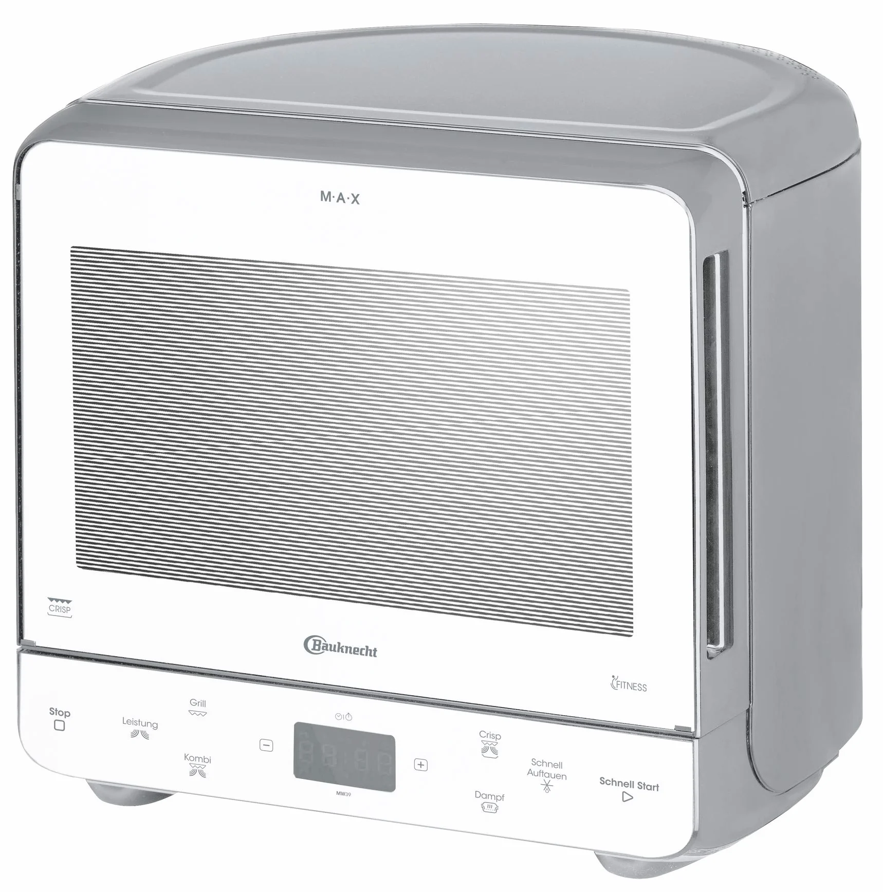 Bauknecht MW 39 WSL / Kombination Grill und Mikrowelle / Crisp Funktion / 700 W / 13 L Garraum / Super-Kompakt Design / Dampfgarfunktion / Schnellauftau-Funktion, Weiß/Silber