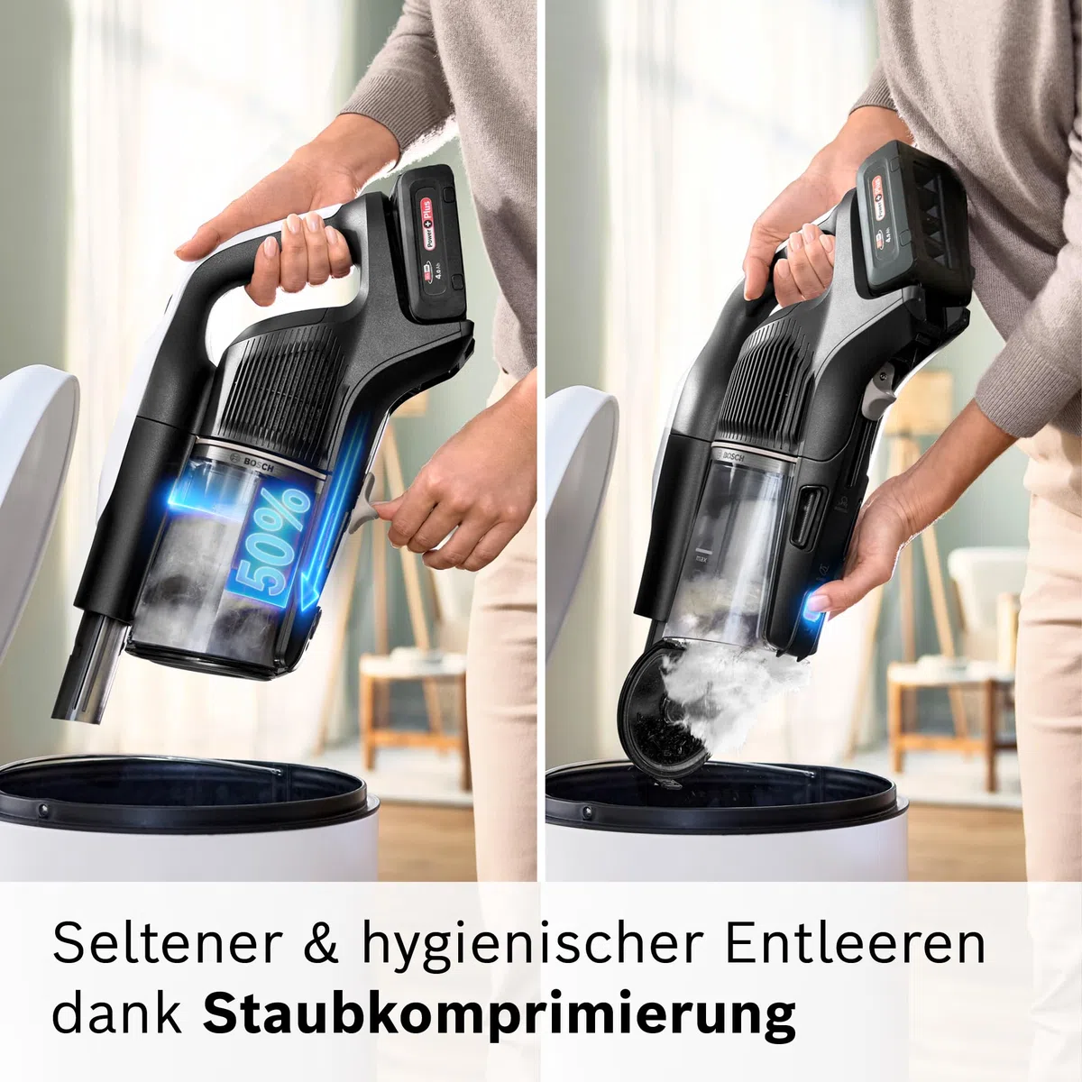 Bosch Akku-Staubsauger Unlimited 10 BTS1042WAC, kabellos, MicroClean Technology, TFT-Display, Staubkomprimierung, HEPA-Filtersystem, 10 J. Motorgarantie, 4 Ah Akku, LED-Licht, Schnellladegerät, weiß