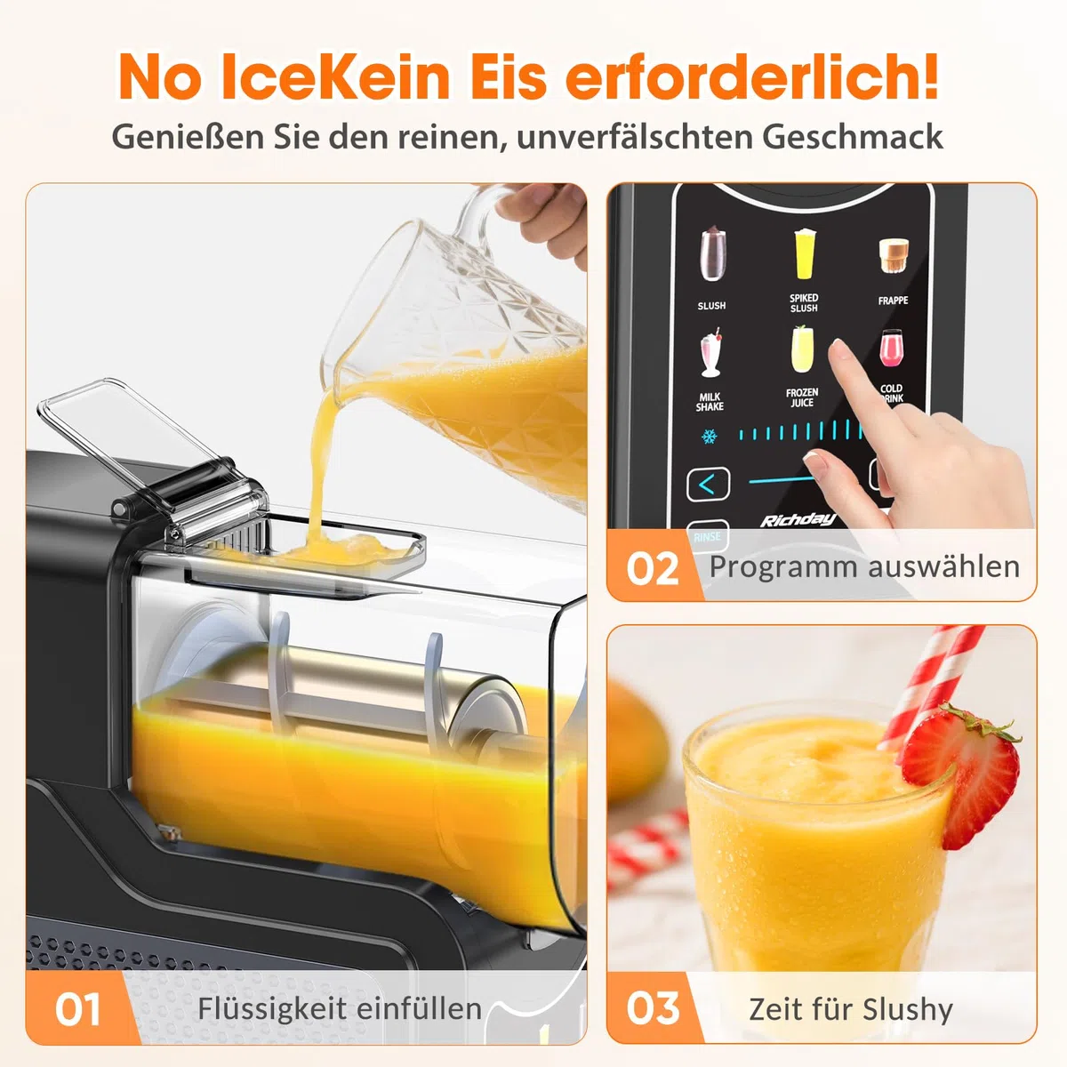 Richday Slush Eis Maschine, 2L Kapazität, LED Display, WhisperChill Technologie, 6 Programme, für Milchshakes, Frappés, Margaritas, Softeismaschine
