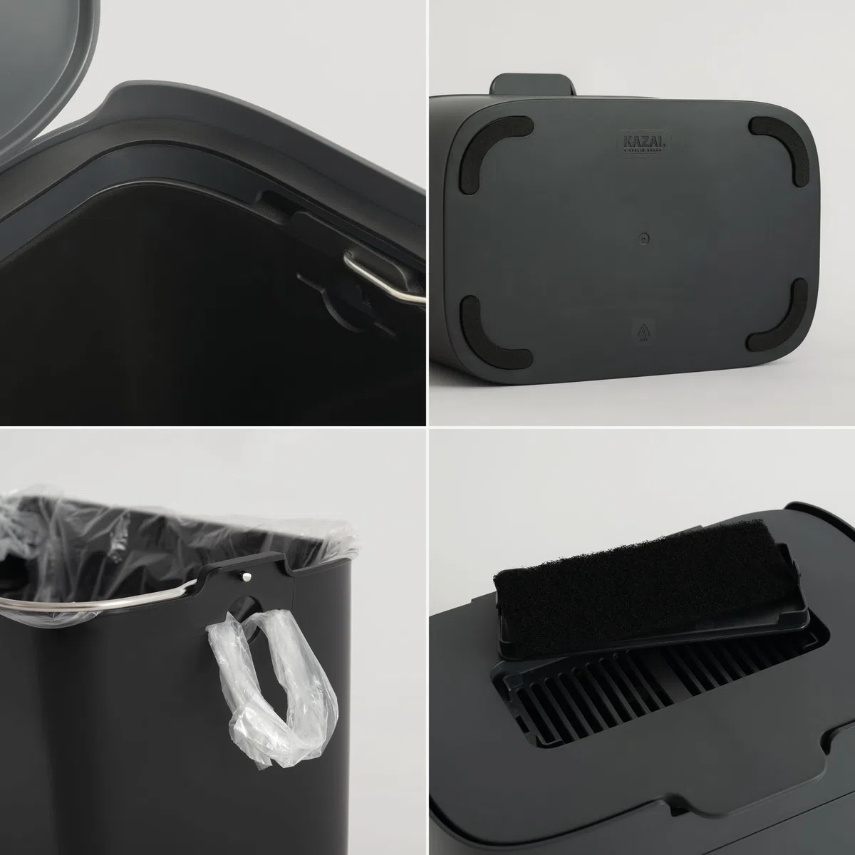 KAZAI. Bio-Mülleimer 'Elin' | 4,5L Kompost-Eimer mit Kohlefilter | Geruchsdicht, Spülmaschinenfest, inkl. Innenbehälter | Biomüll-Behälter für die Küche | Graphite-Schwarz
