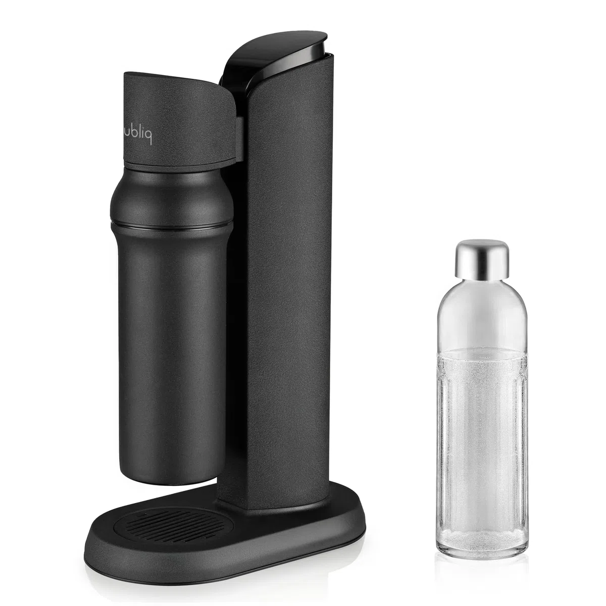 bubliq glass carbonator, Wassersprudler aus Edelstahl mit 1 l Glasflasche, minimalistisches Design, Mattschwarz Finish