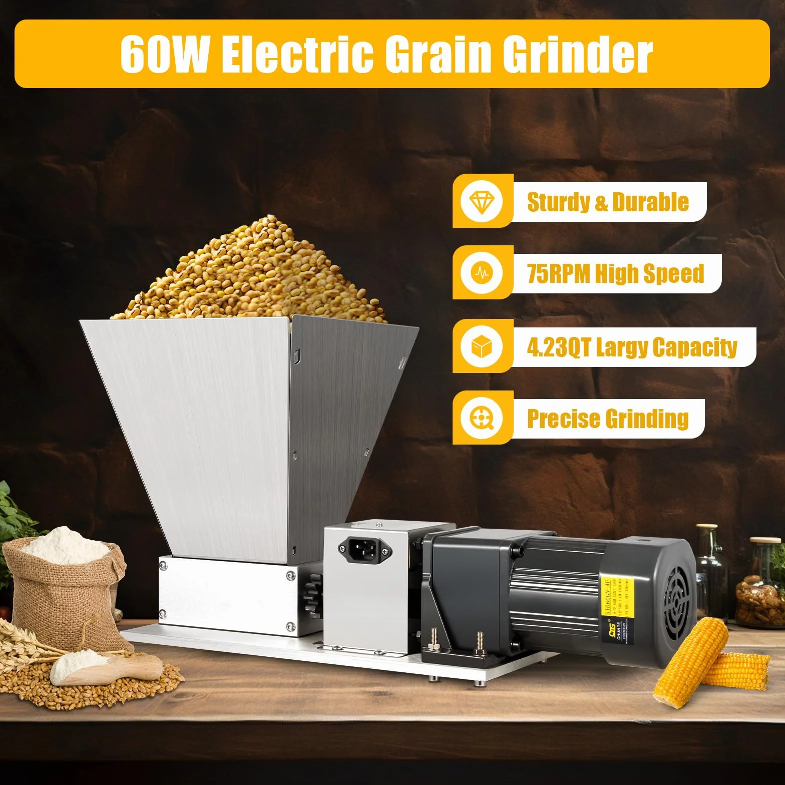75rpm 4L Getreidemühle Elektrisch, 75W Gewürzmühle Elektrisch, Coffee Grinder, Es Kann Auch Zum Zerkleinern Von Futtermitteln Verwendet Werden