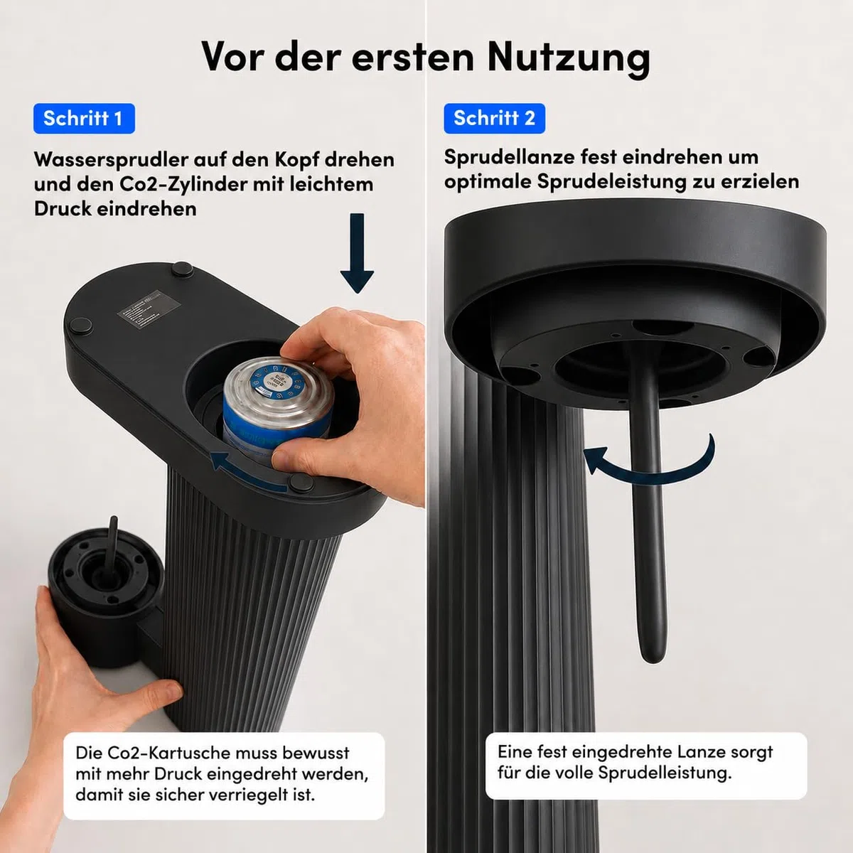 Sodapop Wassersprudler Cooper Pro Schwarz inkl. 1x PET-Flasche, enthält keinen CO₂-Zylinder, Einhängemechanismus ohne Eindrehen, platzsparend, Höhe 45 cm