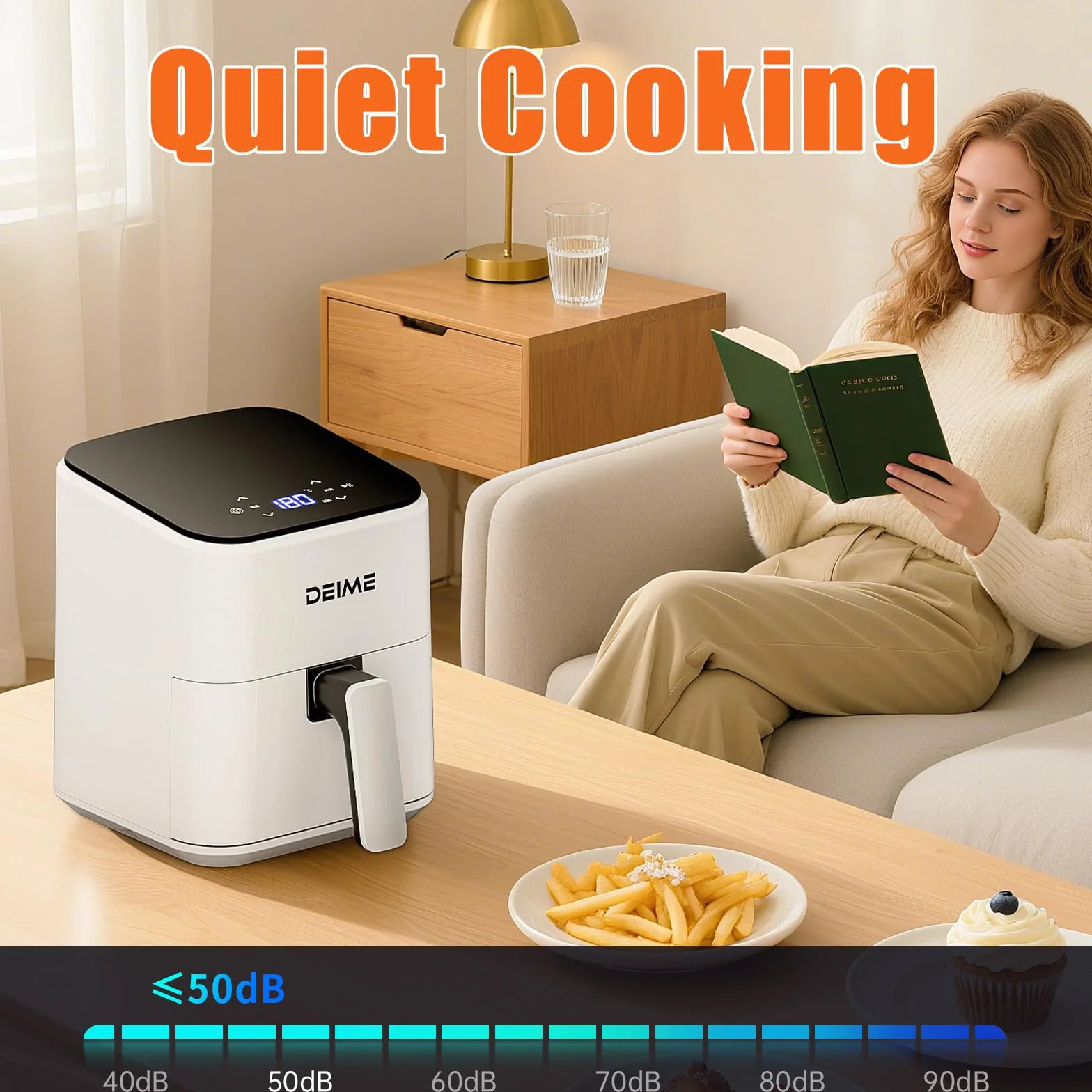 DEIME Heißluftfritteuse 2,5 l, kleiner digitaler Airfryer, platzsparend, kompakt, zum Backen, Aufwärmen, Braten für schnelle und einfache Mahlzeiten, Mini, kompakt und leise, antihaftbeschichtet
