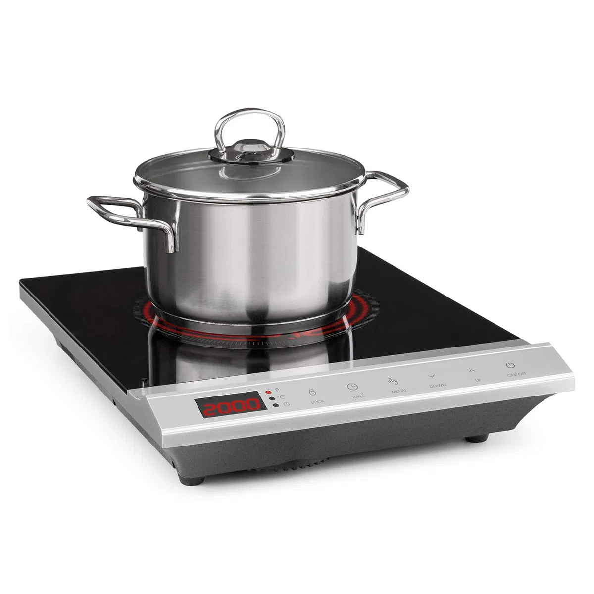 Klarstein MisterCook Kochplatte Infrarot-Kochfeld, Leistungs- und Temperaturstufen, Timer, Touchbedinung, Überhitzungs- und Überspannungsschutz, 1 Kochzone, 2000 Watt, silber