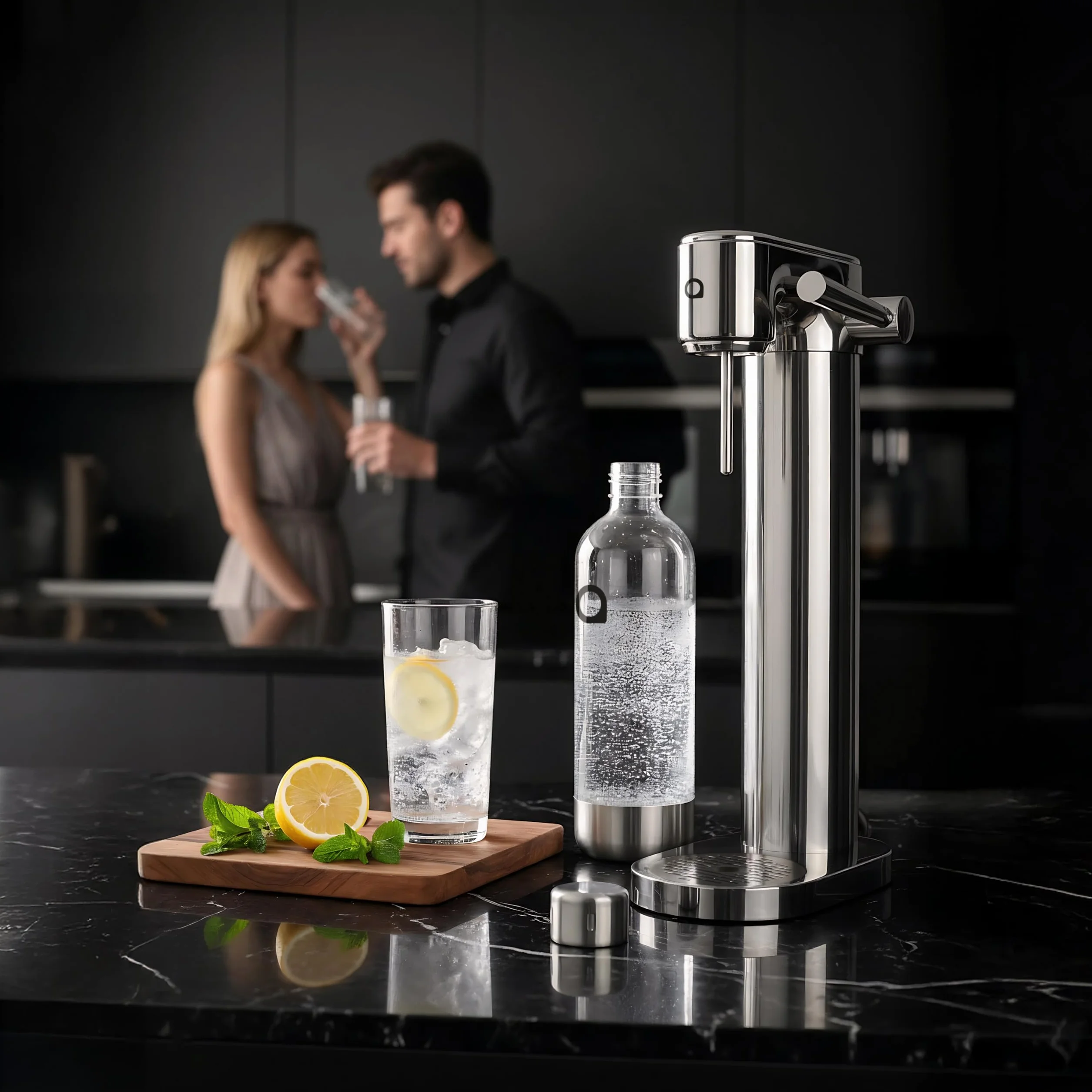 Aquafloow Wassersprudler aus Edelstahl – Manuelle Sprudelwasserbereitung mit CO₂-Zylinder bis zu 60 L, BPA-freie 0,8 L Kunststoffflasche mit Edelstahlboden für Zuhause, Soda Maker