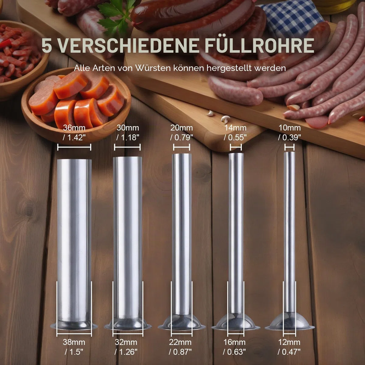 VEVOR Manueller Wurstfüller, 7 l / 15 Pfund vertikale Wurstmaschine, Fleischfüller mit zwei Geschwindigkeiten, aus lebensmittelechtem 304 Edelstahl, inkl. 5 Füllrohren, für Zuhause, Küche, Restaurant