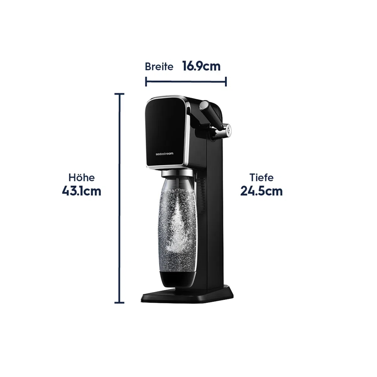 SodaStream Wassersprudler ART mit CO2-Zylinder und 1x 1L spülmaschinenfeste Kunststoff-Flasche, Höhe 44cm, Schwarz, 44 cm