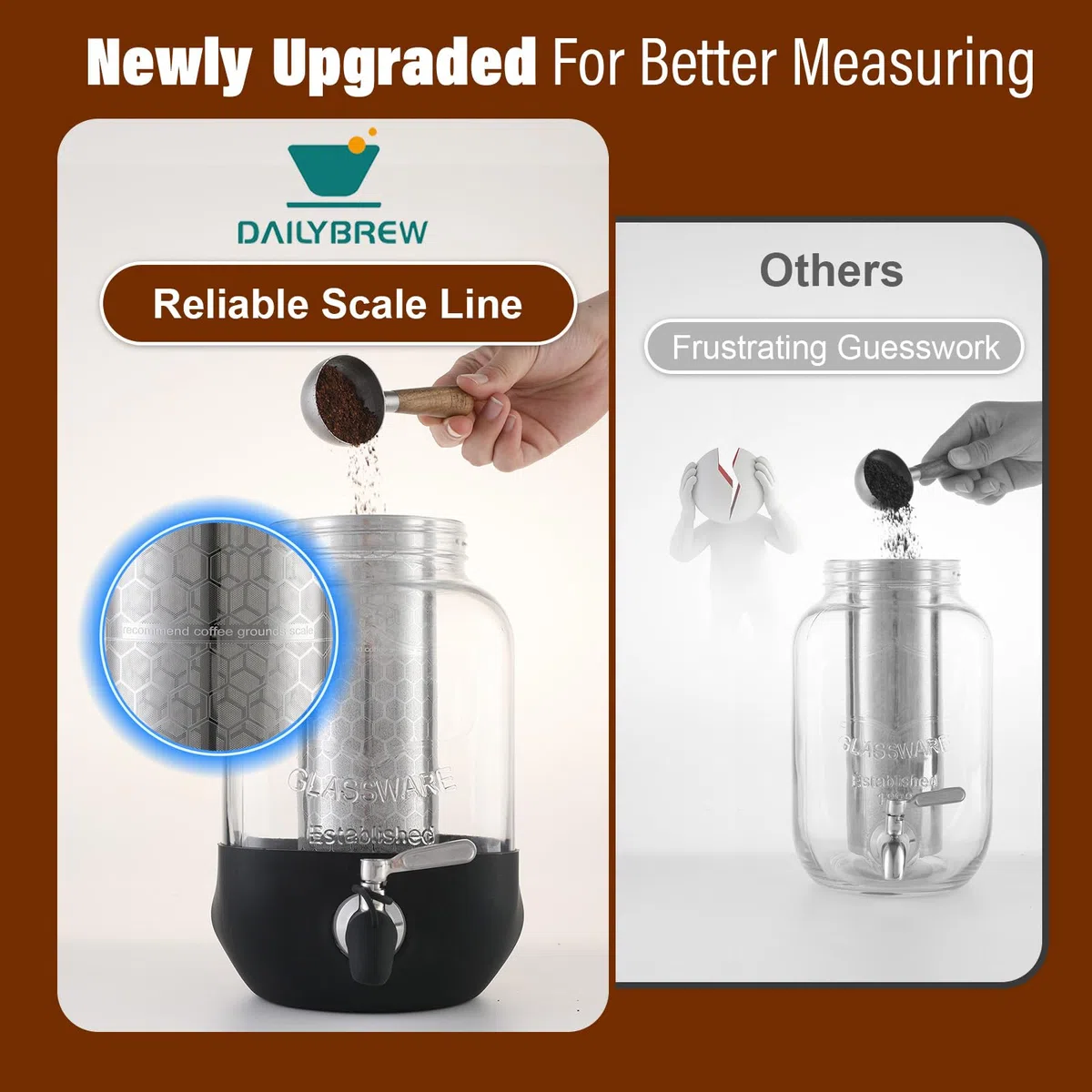 Kaltgebrüh-Kaffeemaschine, 3,5 l Eiskaffeemaschine mit Edelstahlfilter, robuster Glas-Krug mit Edelstahl-Zapfhahn, Einmachglas, Kaltgebrüh-Kaffeemaschine, schneller Eisteebereiter