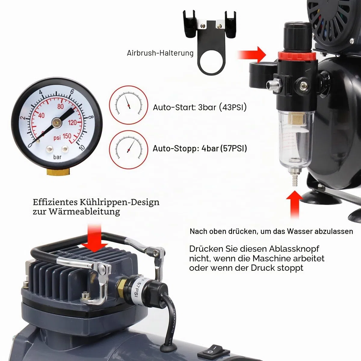 Airbrush Kit AS186 AS 186 mit Kompressor mit Tank + 2 x Double Action Airbrush + Schlauch