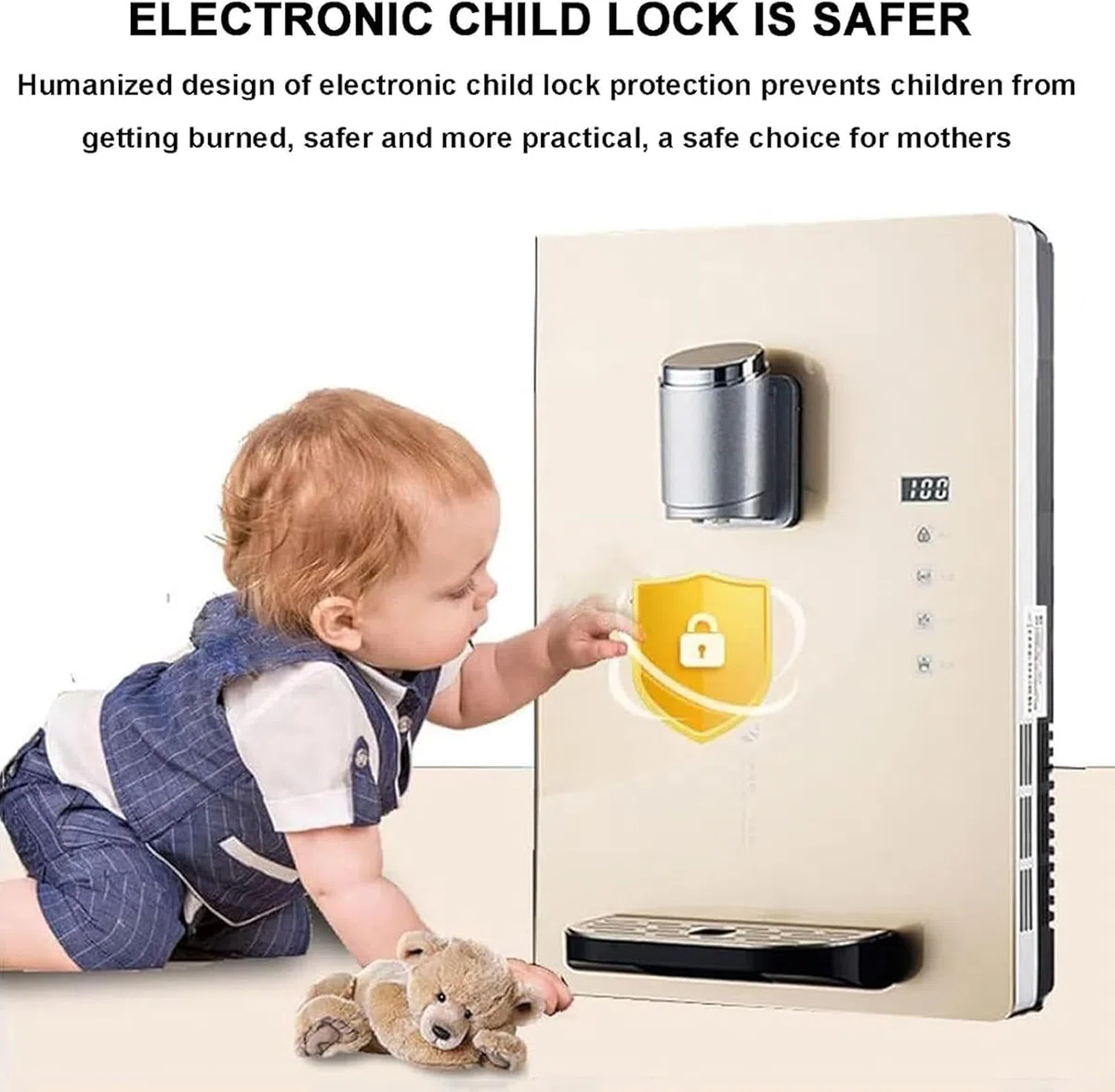 An der Wand montierter, netzgespeister Wasserspender, intelligenter Trinkwasserspender mit doppelter Temperaturregelung, 30 l/h Haushaltswasserkessel, drei Sekunden schnelles Aufheizen(Black)