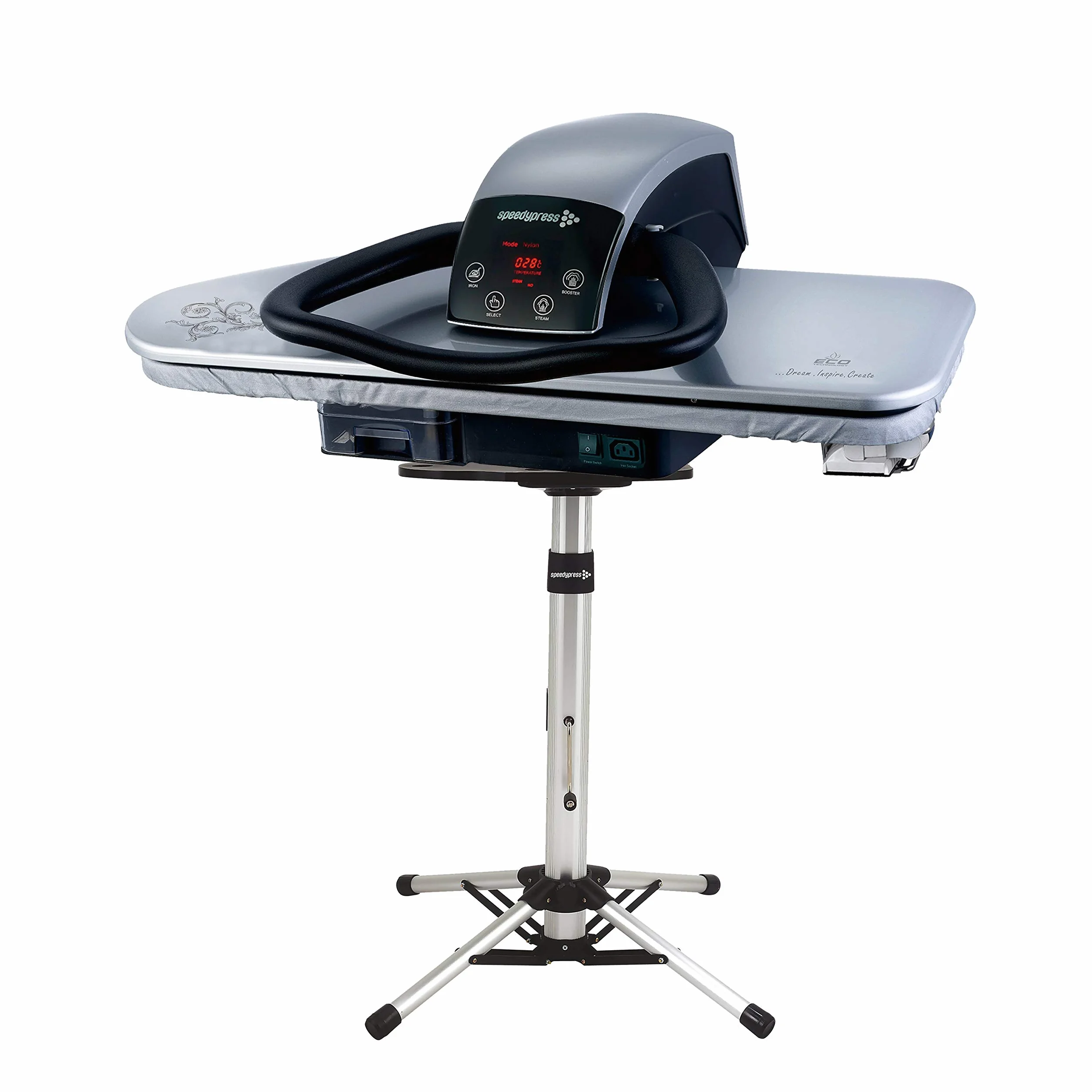 Speedypress 91HD Professionelle Dampfbügeleisen, silberfarben, 91 cm, mit Halterung (+ Bügeleisen, zusätzliche Wasserfilterpatrone, Ersatzbezug und Schaumstoff)