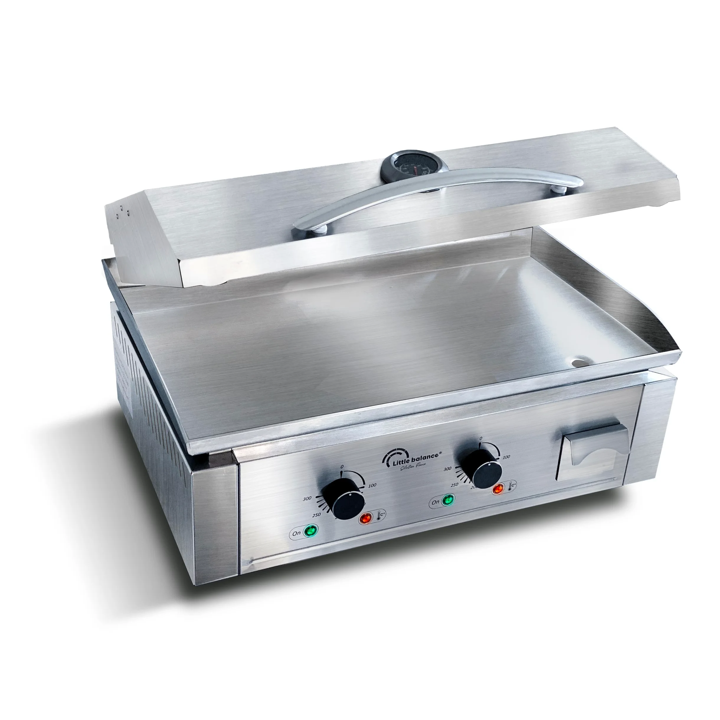 LITTLE BALANCE 8473 Aquitaine Pro Plus, elektrische Grillplatte, 2 Kochzonen, Deckel, 3500 W, hergestellt in Frankreich, komplett Edelstahl