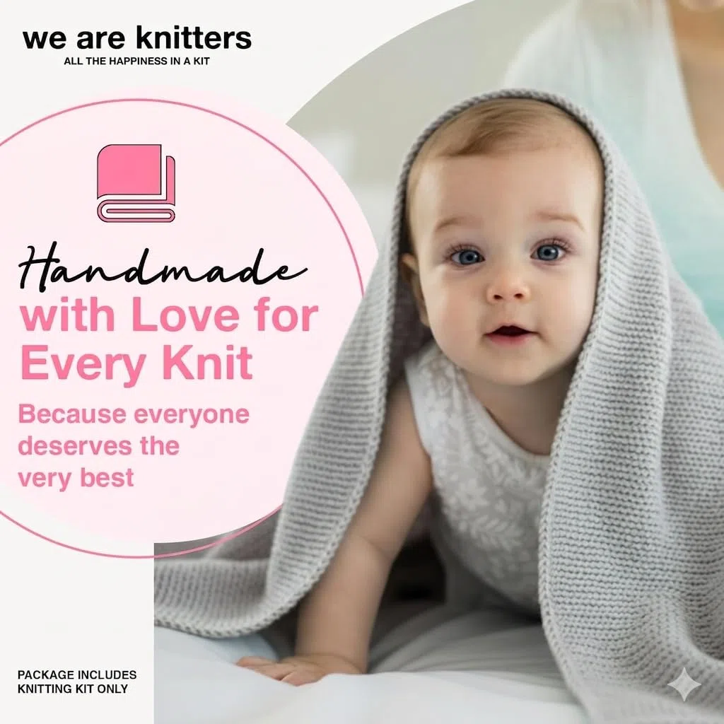 We Are Knitters Dragonfly Blanket Kit, Strickset für Anfänger mit 100% Pima Baumwolle, Komplettes DIY Strickset inkl. Nadeln & Anleitung, Baby Decke zum Selbst Stricken