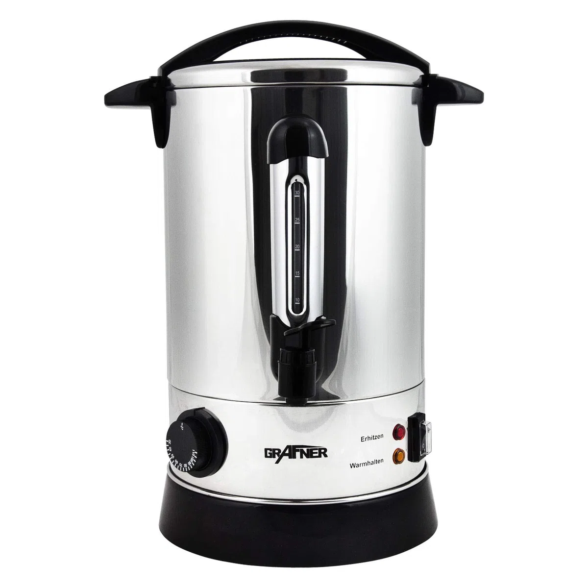 Grafner XL Glühweinkocher aus Edelstahl - 8,8 Liter - 1500 Watt mit Zapfhahn, Thermostat und Überhitzungsschutz Heißgetränkespender