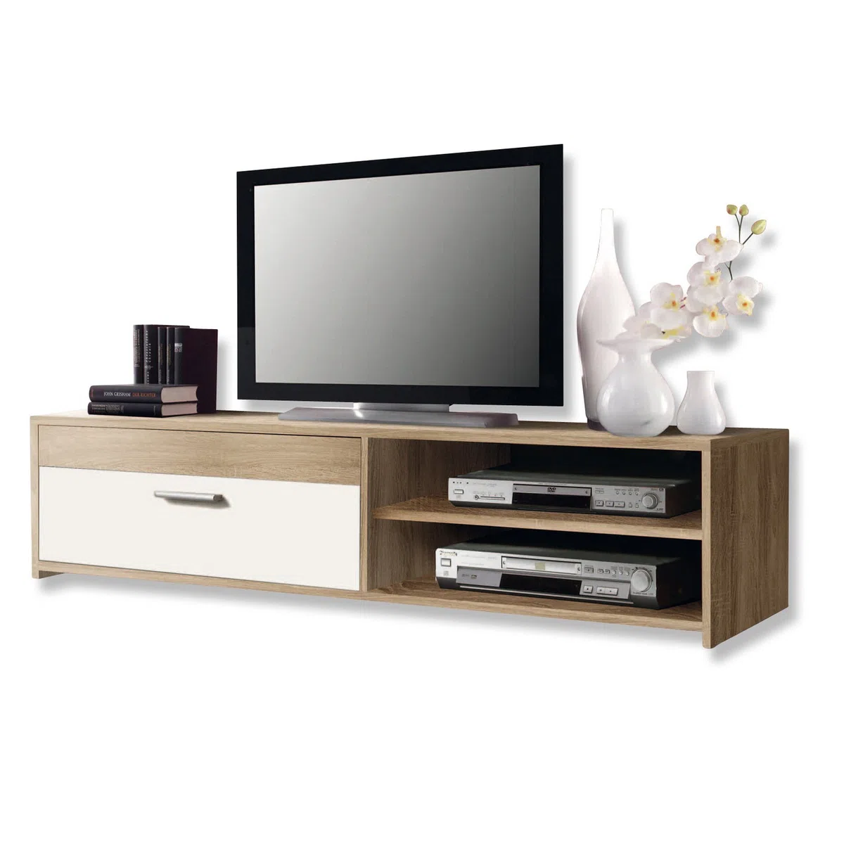 FORTE Paco TV-Unterschrank mit 1 Schublade, Holzwerkstoff, Sonome Eiche, Weiß, 32 x 120 x 42 cm