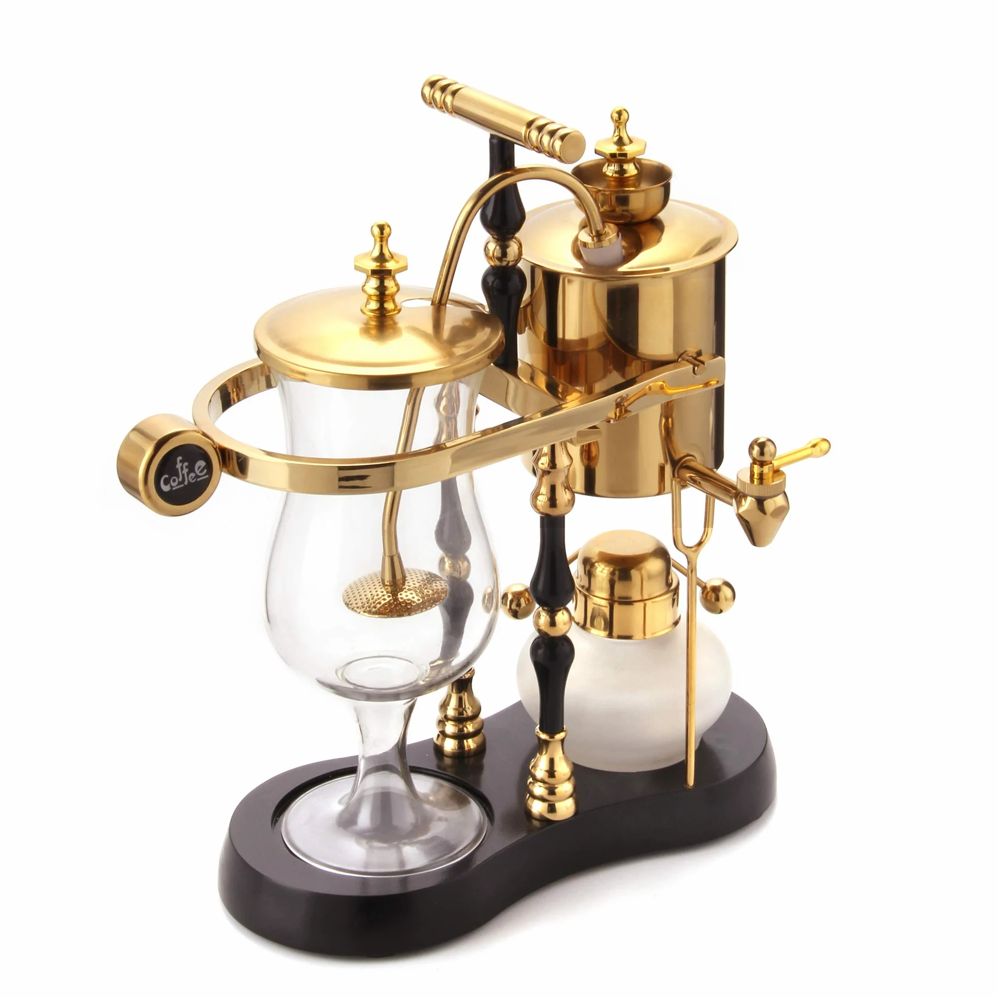 Diguo Belgisch/Belgien Family Balance Siphon/Siphon Kaffeemaschine, eleganter doppelt geriffelter Fulcrum mit T-Griff (Ägyptische Schwarz & Gold)