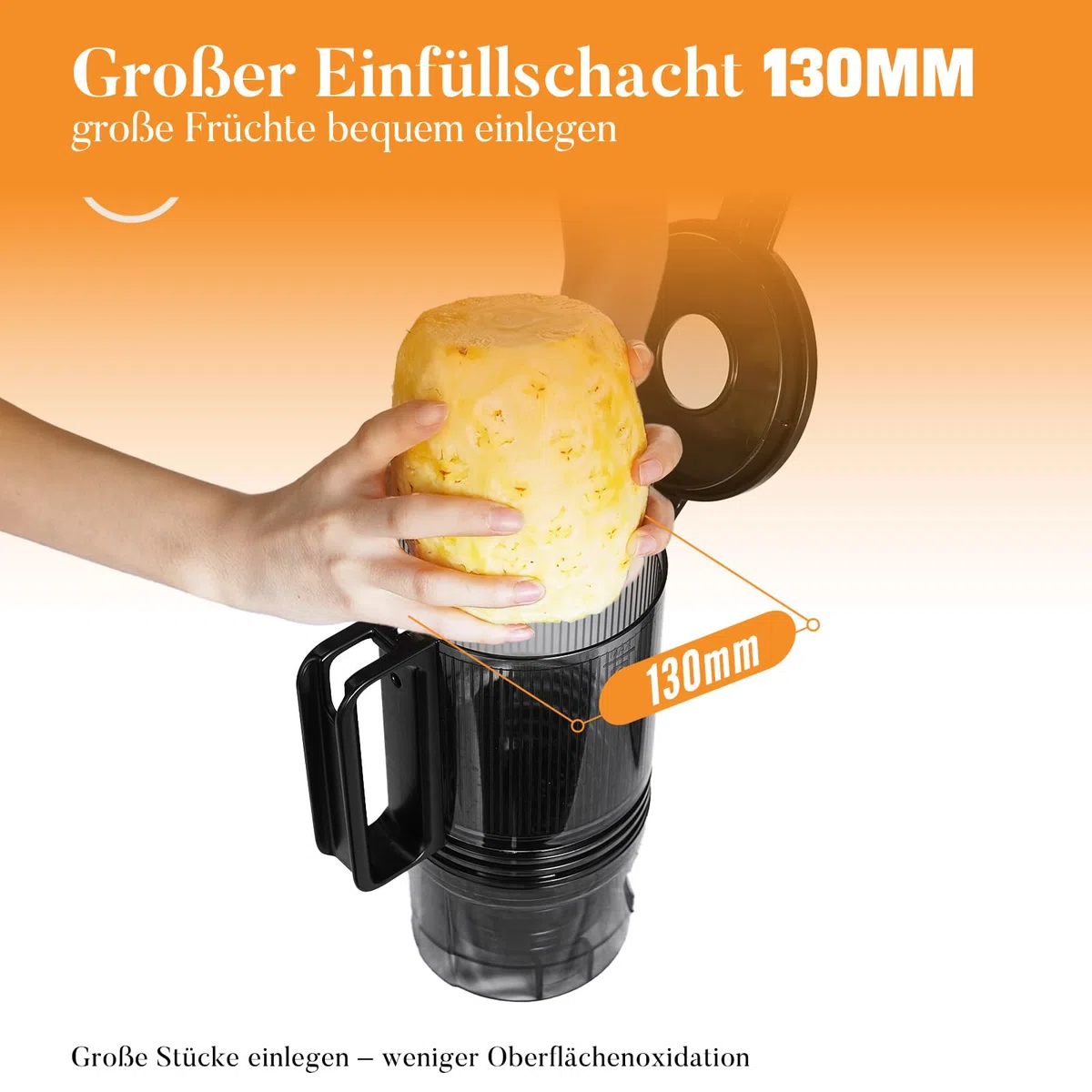 Entsafter Slow Juicer, große Öffnung von 130 mm, 1,9 L Fassungsvermögen, 250 W, Vorwärts/Rückwärtslauf, hoher Ertrag, leicht zu reinigen mit Bürste, schwarz matt