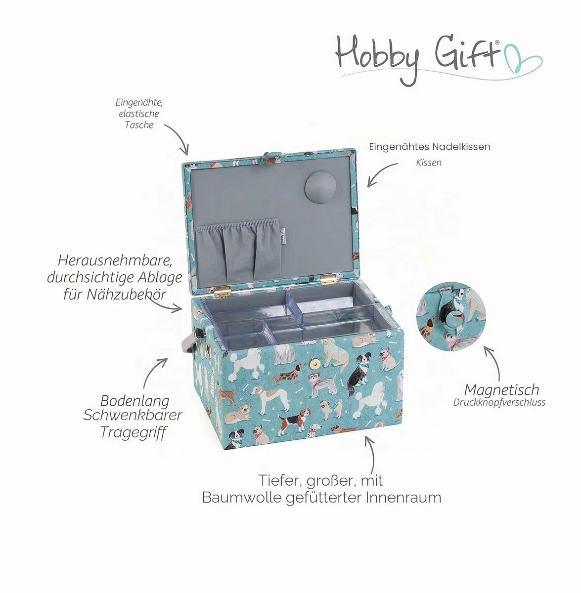 Hobby Gift Große Nähbox, Holz/Stoff, Hunde
