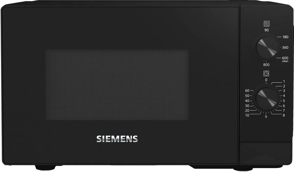 Siemens FF020LMB2 iQ300 Mikrowelle, 44 x 26 cm, 800 Watt, Drehteller 27 cm, Türanschlag links, LED-Innenbeleuchtung, Schwarz, 20 L