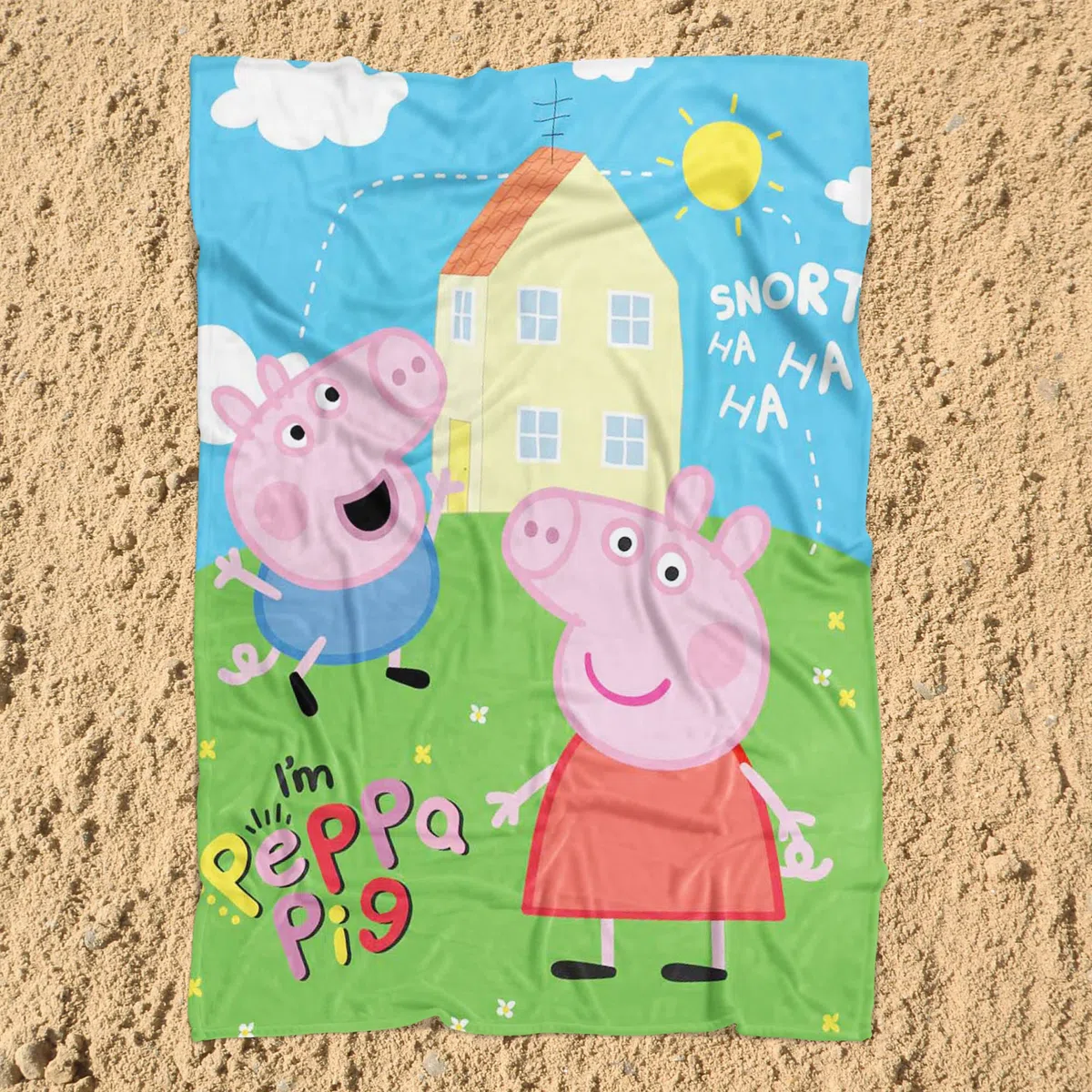 BERONAGE Große Peppa Wutz Pig Wohndecke I'm Peppa 150 x 200 cm super weiche Fleecedecke Kuscheldecke Sofadecke George Grampy Rabbit Mama Papa Mümmel Sunny Cartoon Piggie Emergency Pass zur Bettwäsche