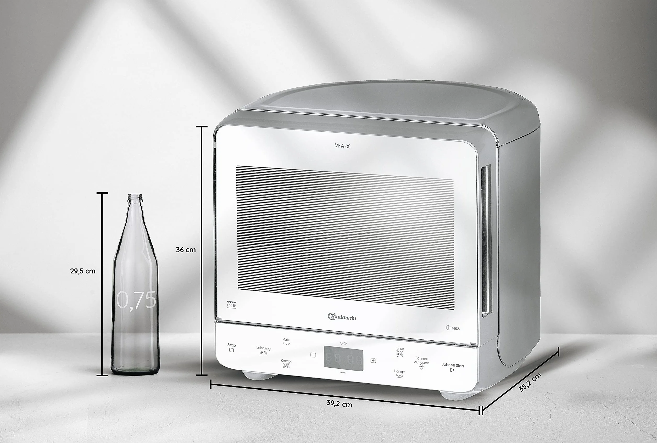 Bauknecht MW 39 WSL / Kombination Grill und Mikrowelle / Crisp Funktion / 700 W / 13 L Garraum / Super-Kompakt Design / Dampfgarfunktion / Schnellauftau-Funktion, Weiß/Silber