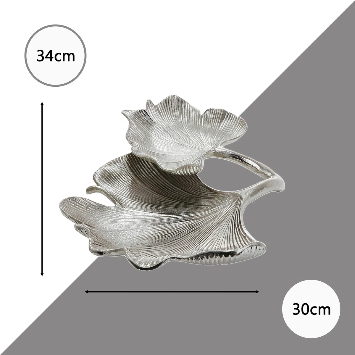 GILDE Deko Schale Wohnzimmer Tisch - Deko Silber Wohnzimmer - Schlüsselablage Schale Gingko - aus Aluminium Breite 34 cm Farbe: Silber