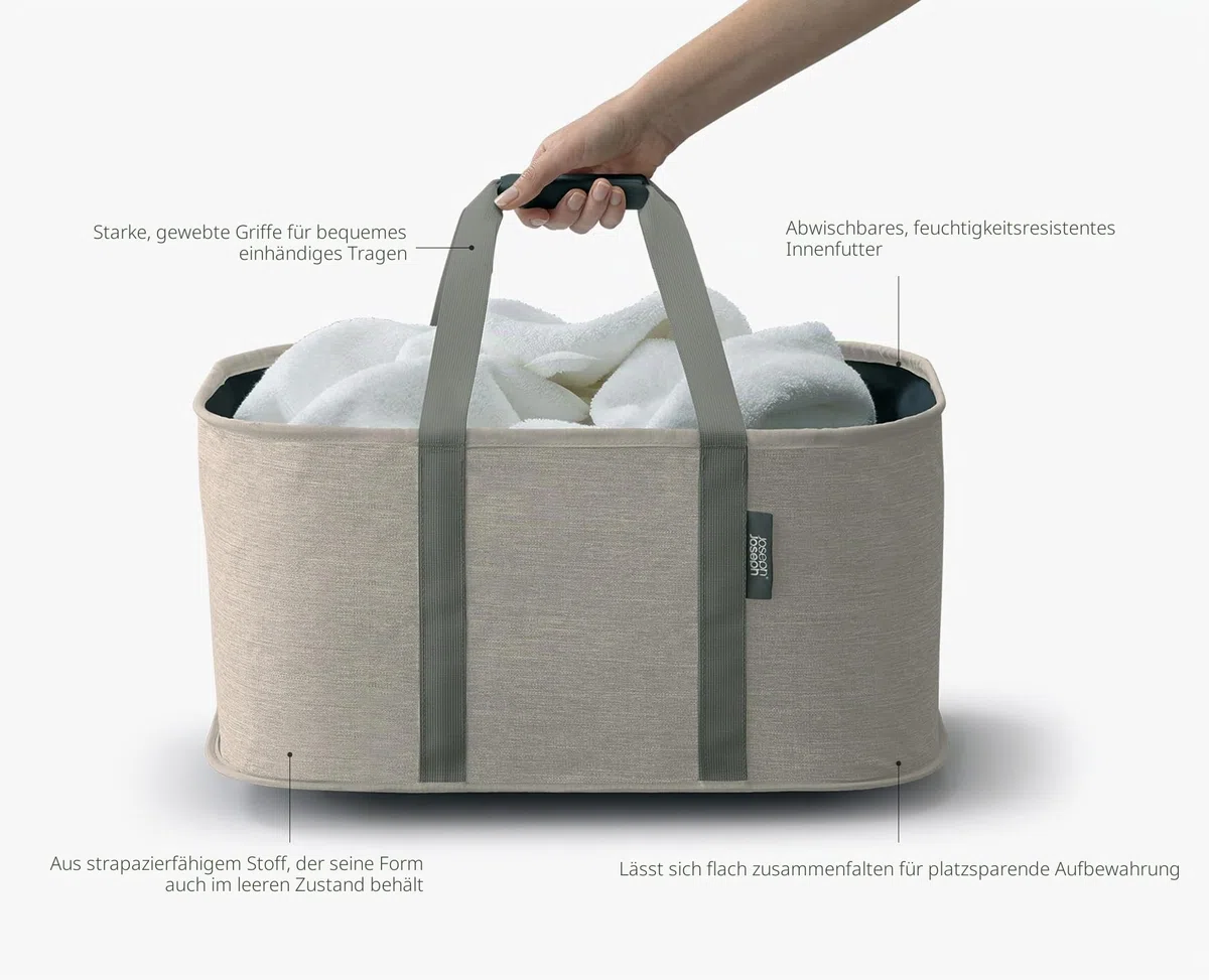 Joseph Joseph Hold-All faltbarer 35L Wäschekorb, Feuchtigkeitsabweisend, Strapazierfähig, Beige