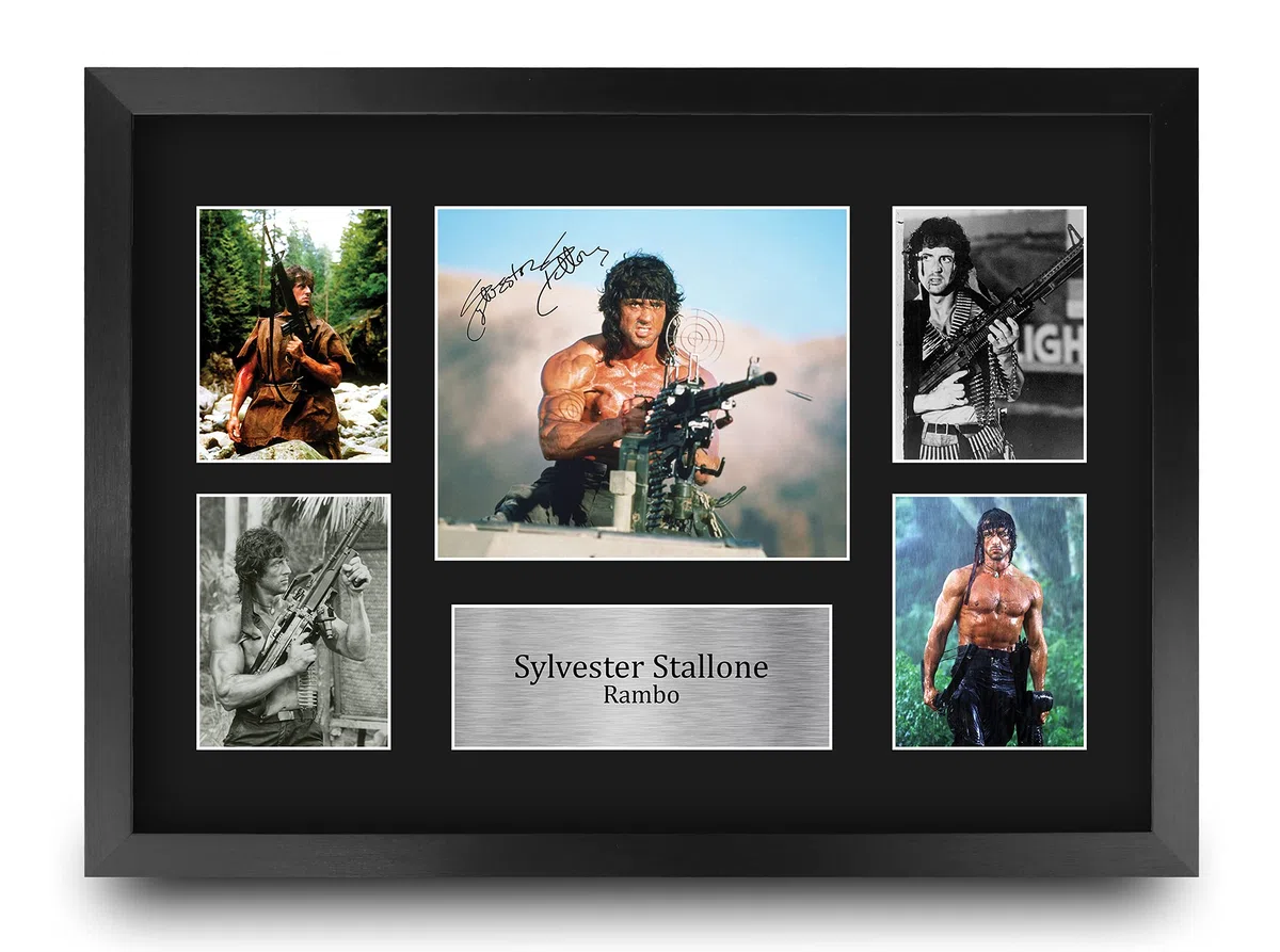 HWC Trading FR A3 Sylvester Stallone Rambo Geschenke Gedruckt, Signiert Autogramm Bild Display Für Film-Erinnerungsstücke-Fans - A3 Eingerahmt