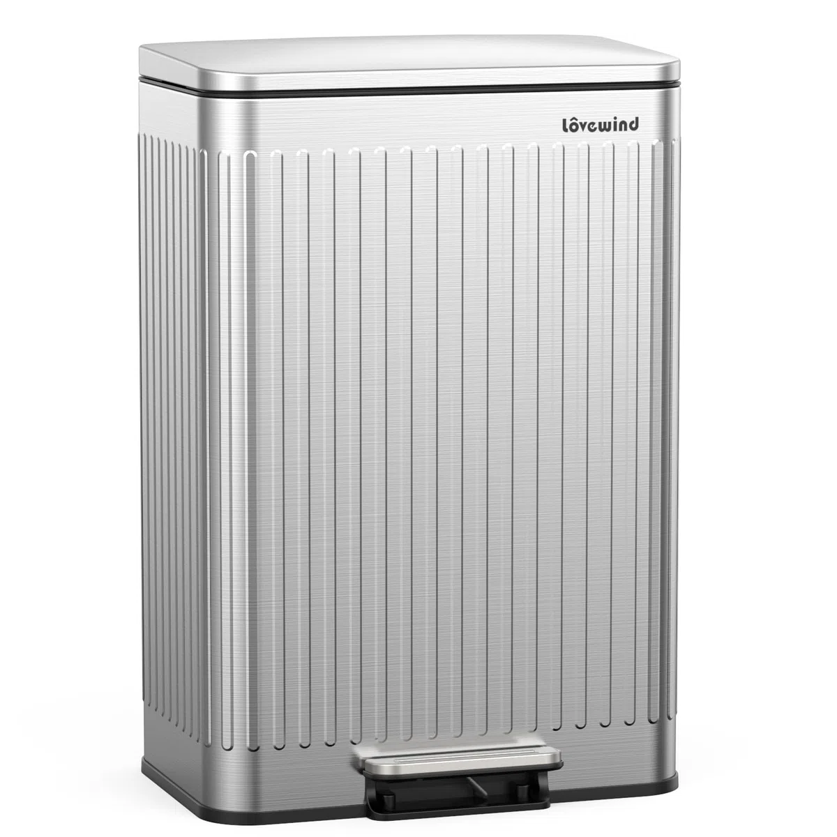 lovewind 60L Mülleimer Küche Edelstahl Silber, Pedal-Behälter mit Soft-Close Deckel,herausnehmbare Einsätze mit Griff & Beutelhalter, Römisches Design, geruchsdicht, für 3-6 Personen