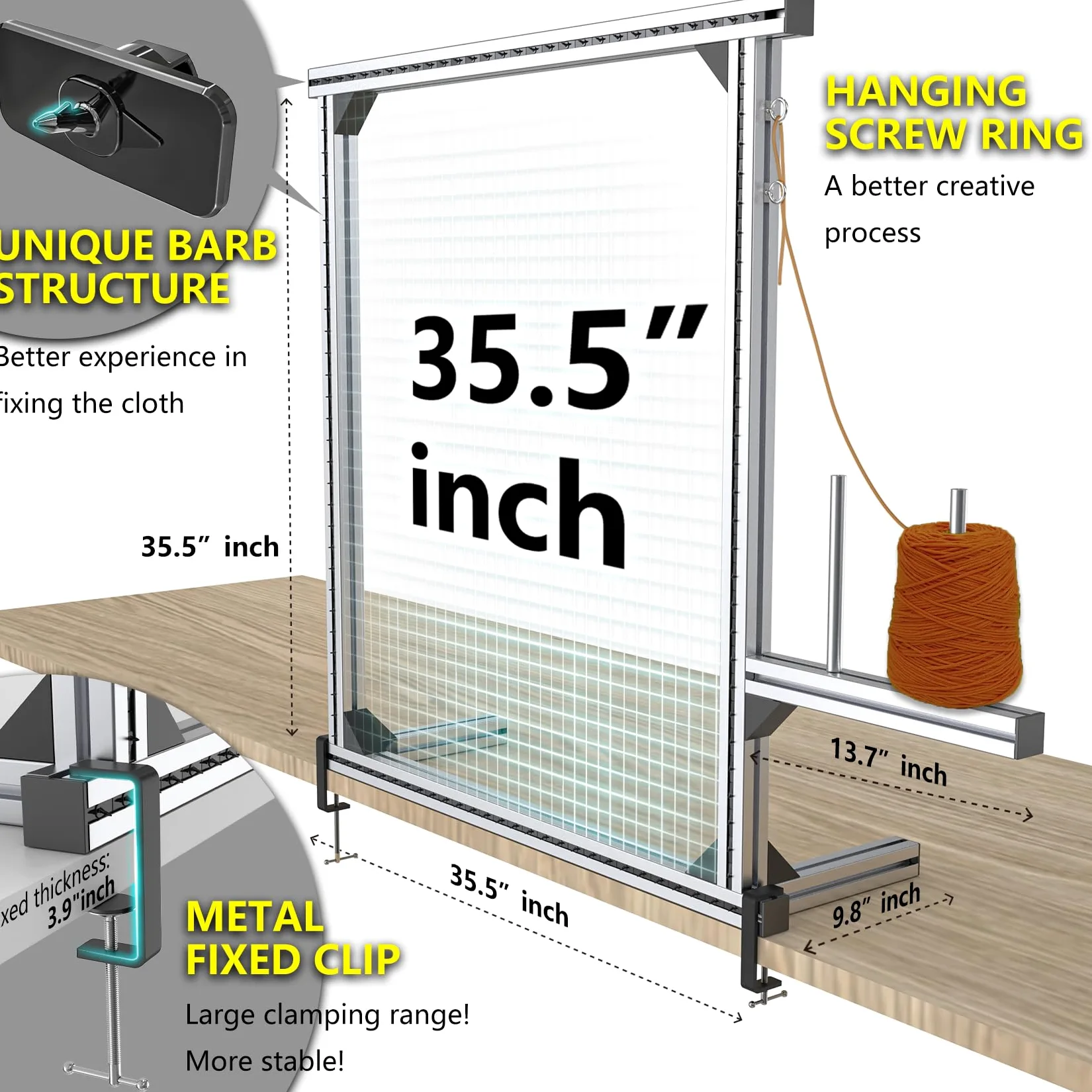 NODOCA Tufting-Rahmen 90 cm - Aluminium-Metall-Set für Teppichherstellung, Primär-Ständer, Stoff und Zubehör