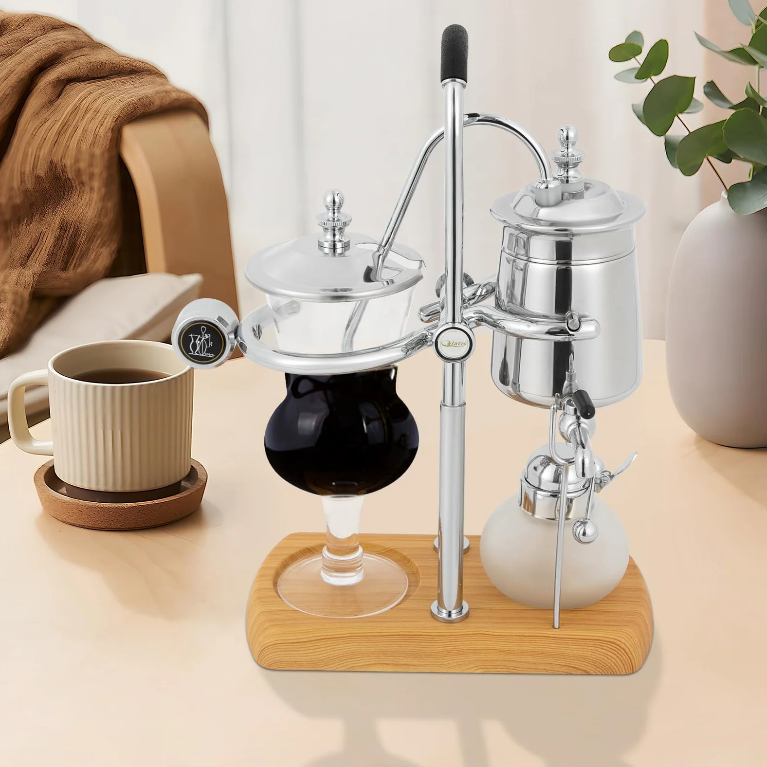 Syphon Kaffeemaschine, Belgisch Belgien Family Balance Siphon, Vakuum-Kaffeekanne mit Messbecher und Löffel 23,5 x 12 x 38 cm