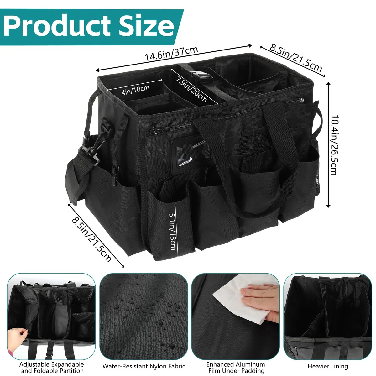 Tragbare Reinigungstasche,Große Putztasche,Reinigungsmittel Organizer mit Griff,Putzmittel Aufbewahrung Organizer Tasche für Reinigungskräfte,Schwarz Tragbar Abnehmbar 45x27x25cm