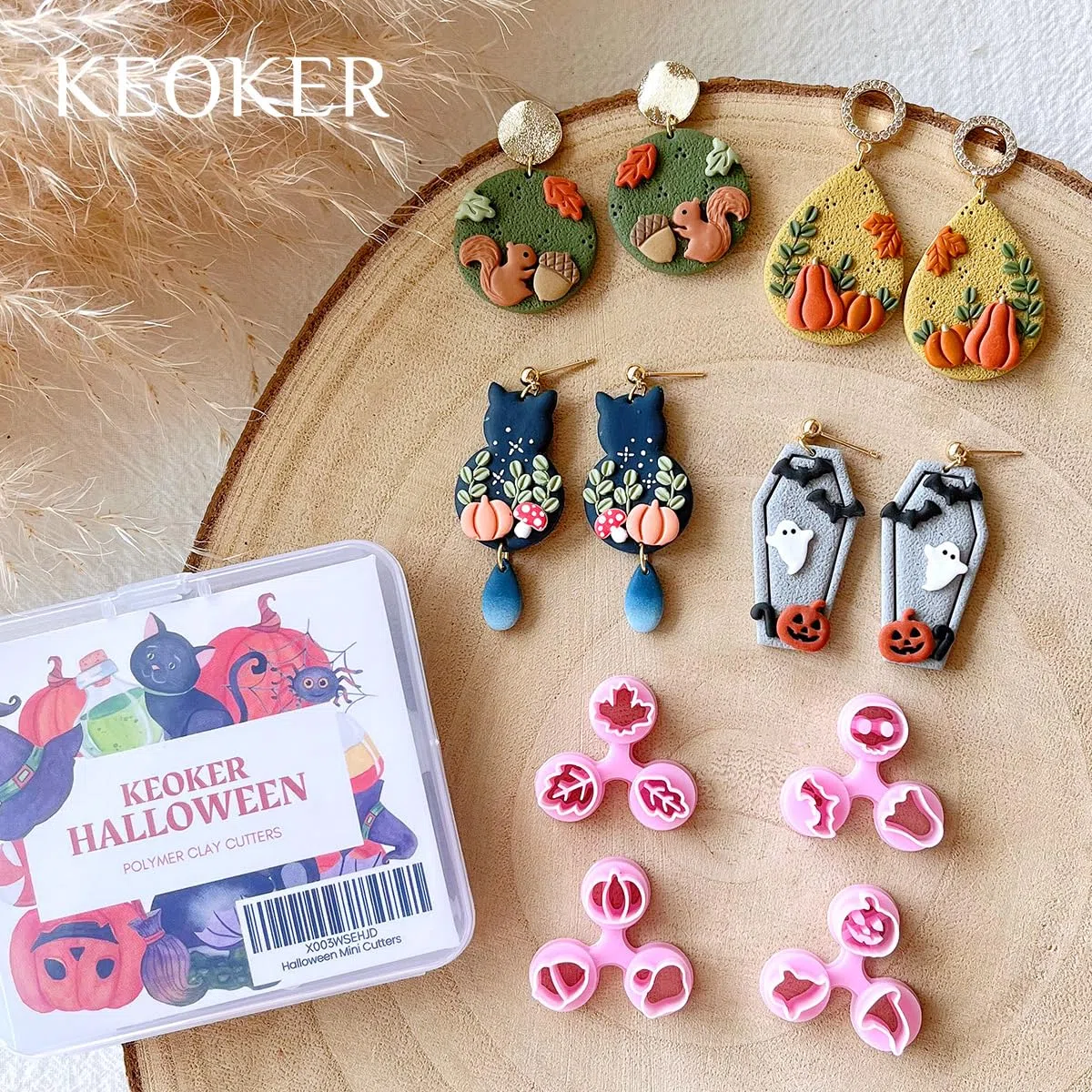 Keoker Mini-Modelliermassen-Schneider für Halloween und Herbst – Ahornblatt-Herbst-Ohrringe, Schmuck-Bastelwerkzeuge