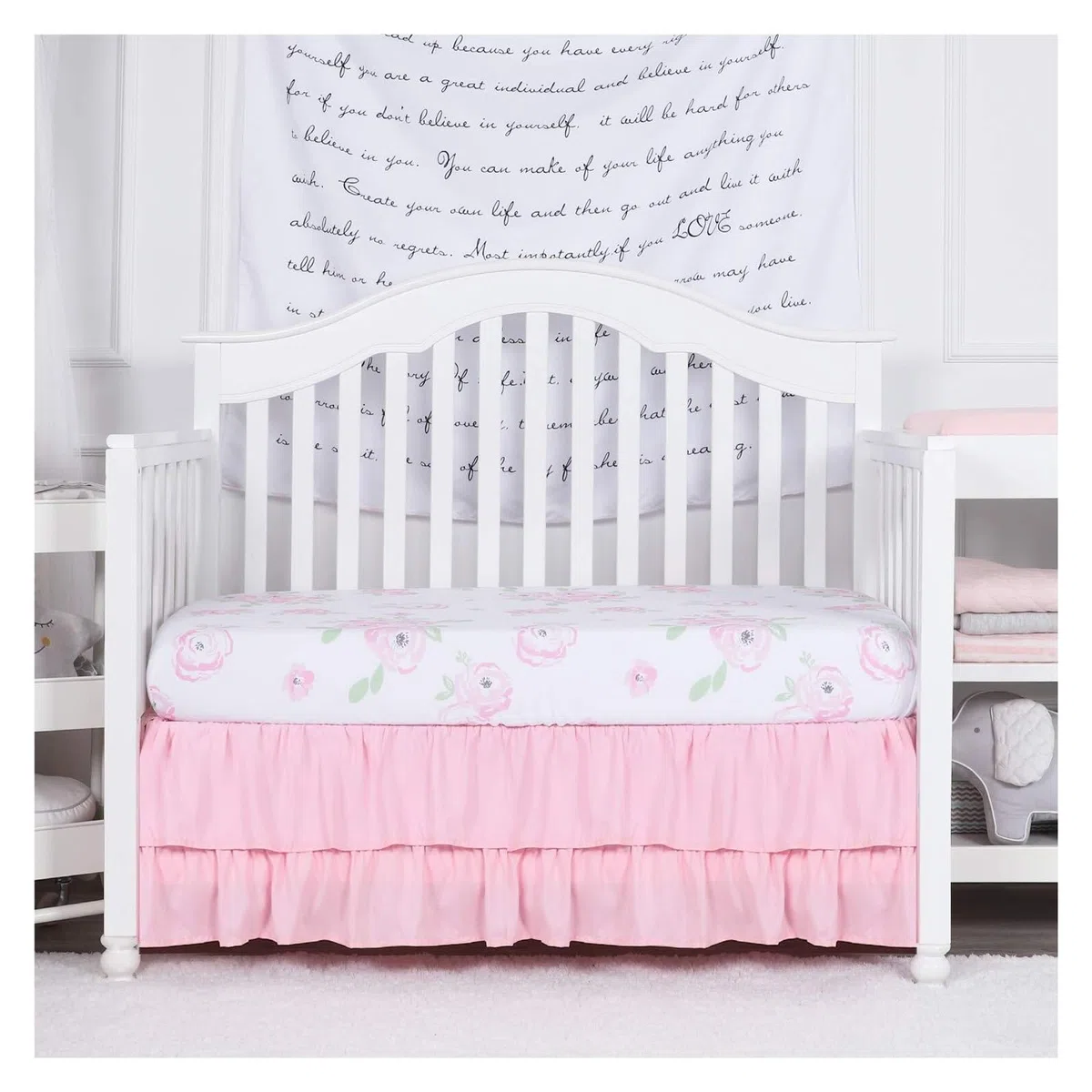 Zweilagiger, weißer Bettrock mit Rüschen, for Kinderzimmer, Kleinkinder, Staubschutz, Tagesdecke for Jungen und Mädchen, 35,6 cm hoch(Pink,70x140x36cm)