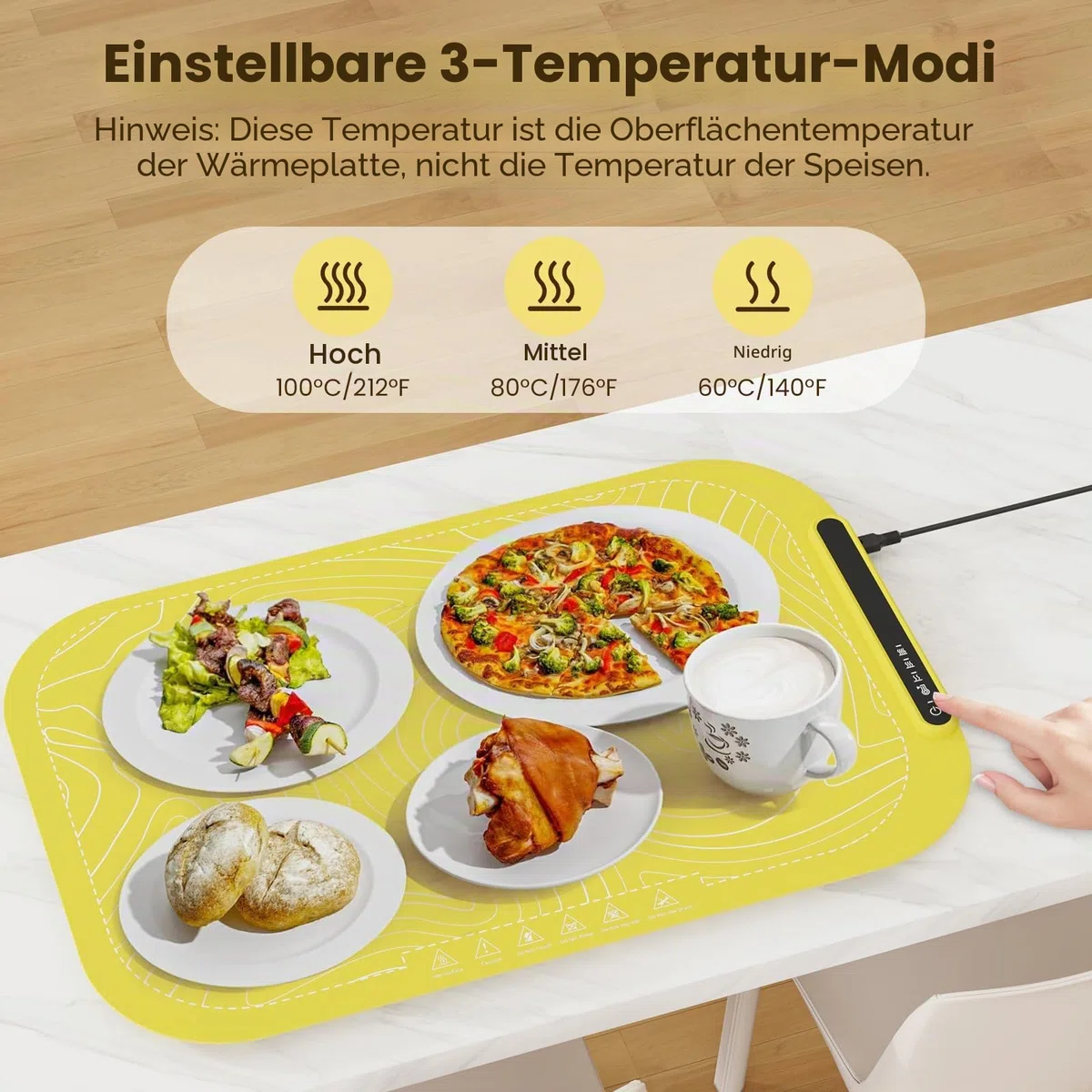 Elektrisches Warmhalte-Tablett für Lebensmittel, Vollflächige Heizung Speisenwärmematte, Rollbare & Tragbare Speisenwärmer, Speisenwärmer für Partys Buffet, Warmhalteschalen für Buffets Party (Yellow)