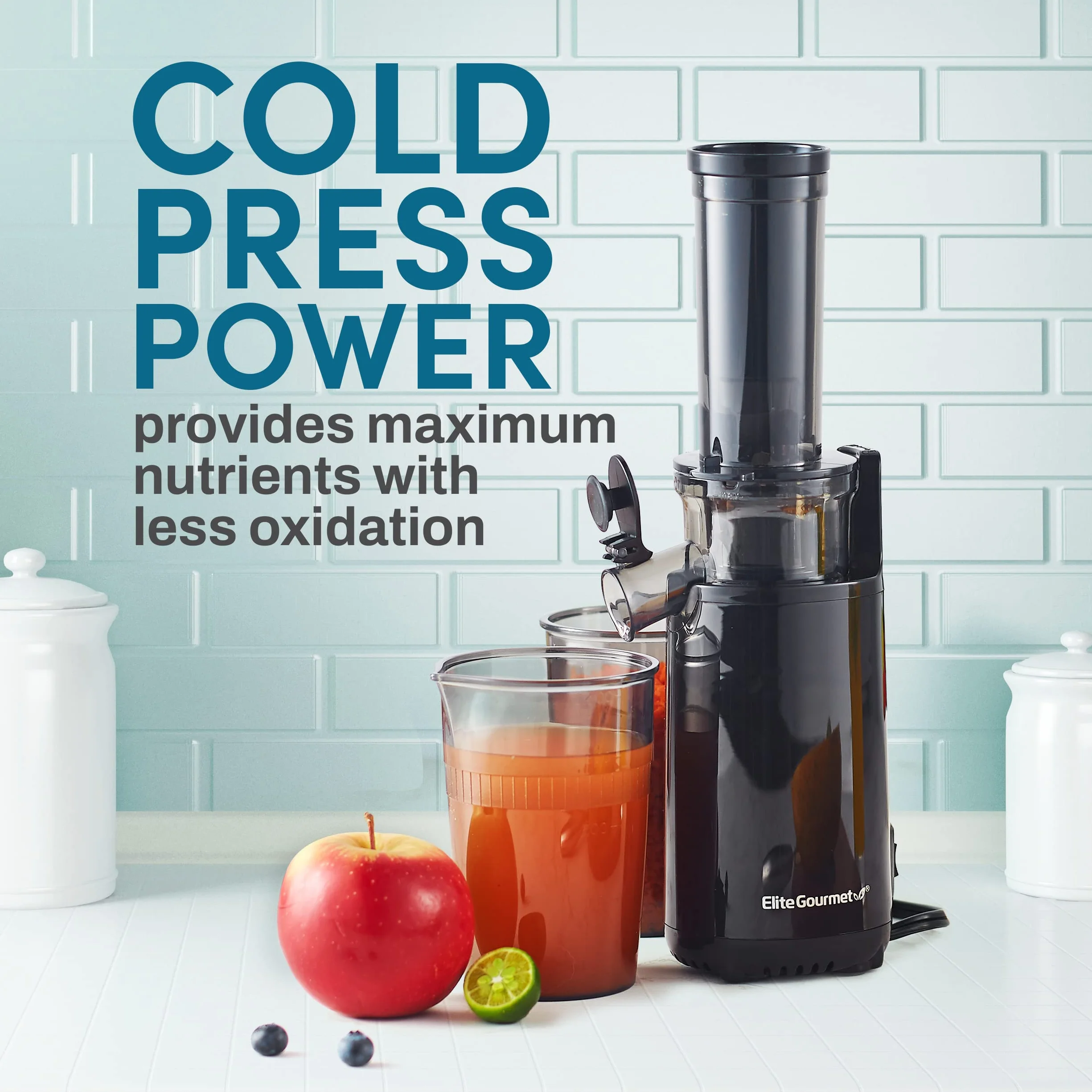 Elite Gourmet EJX600 Kompakter Kau-Entsafter, Kaltpress-Entsafter, nährstoff- und vitaminreich, leicht zu reinigen, 16-Unzen-Saftbecher, Anthrazit