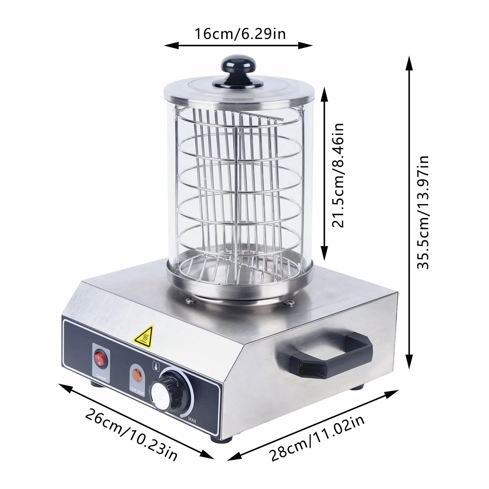 350W Würstchenwärmer, Hot Dog Gerät mit 30-85℃ Einstellbarer Temperatur, Edelstahl Wurstkocher für Bäckereien, Cafés, Partys